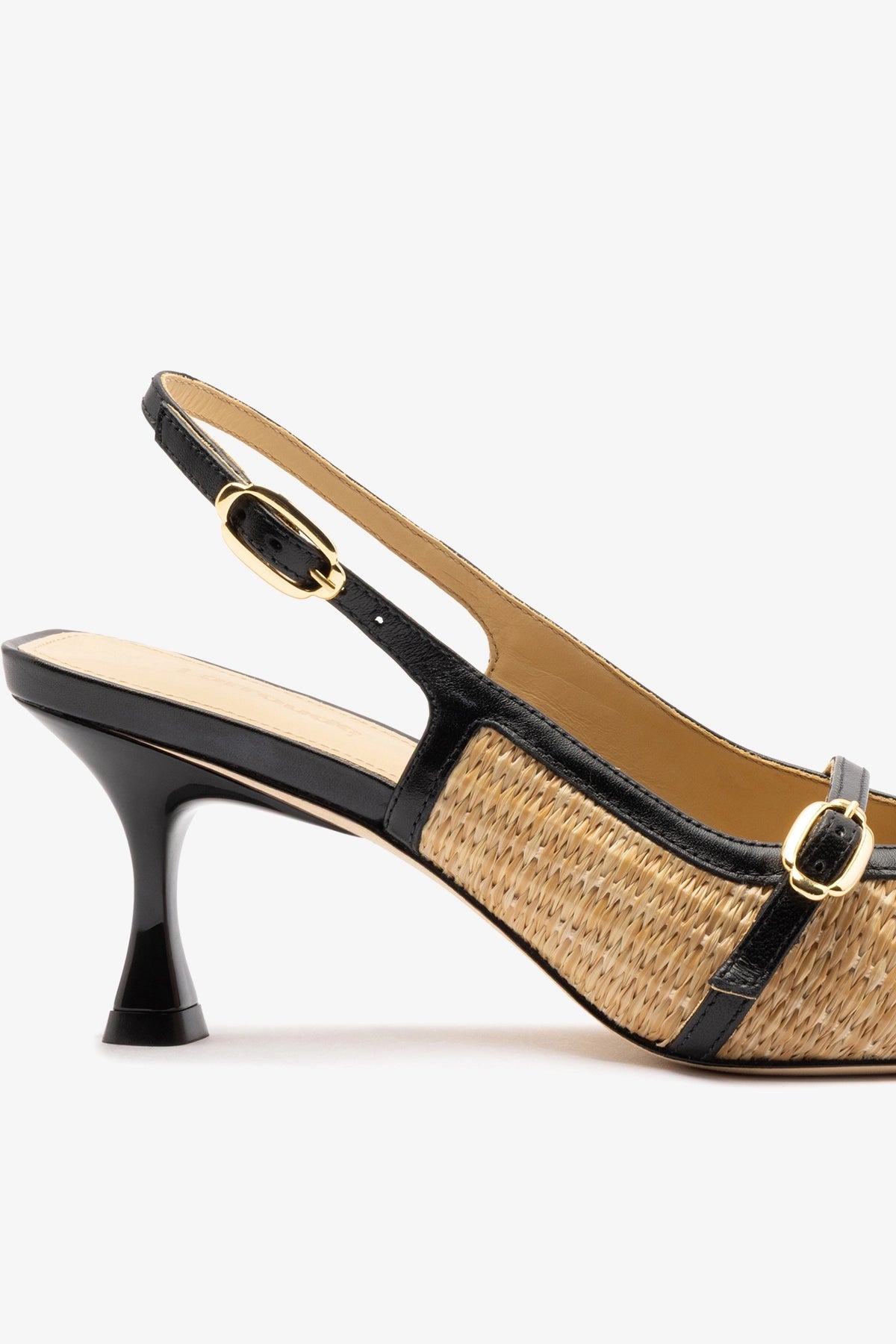 Larroude Ines Pump Natural Raffia and Black Leather