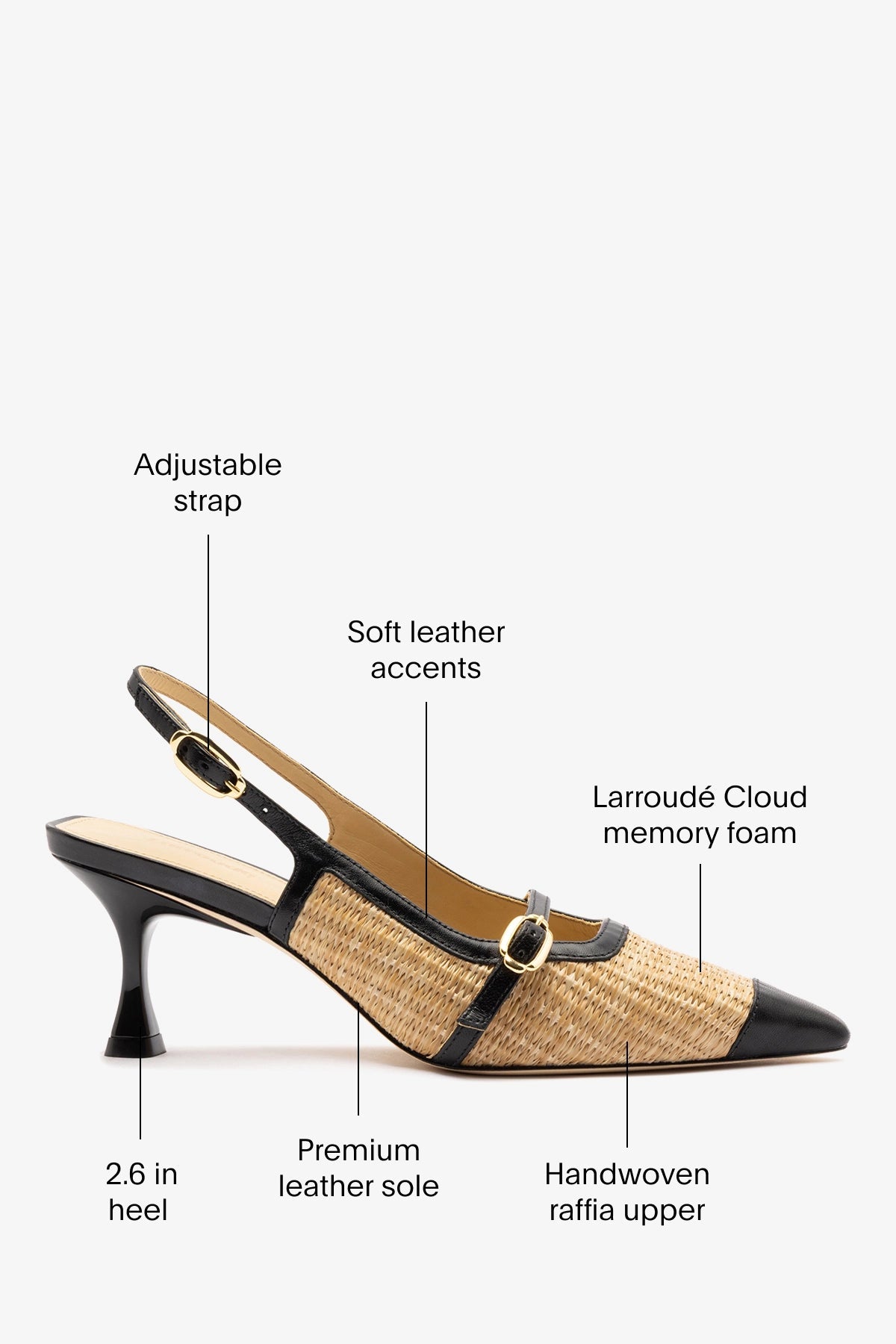 Larroude Ines Pump Natural Raffia and Black Leather