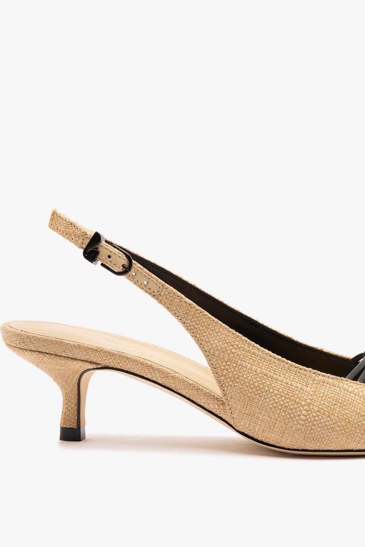 Larroude Nara Pump In Beige Raffia and Black Leather