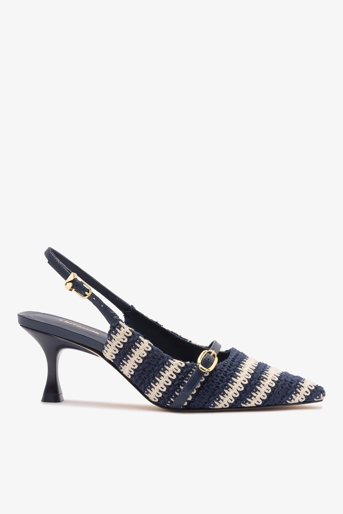Larroude Ines Crochet Pump Striped Navy