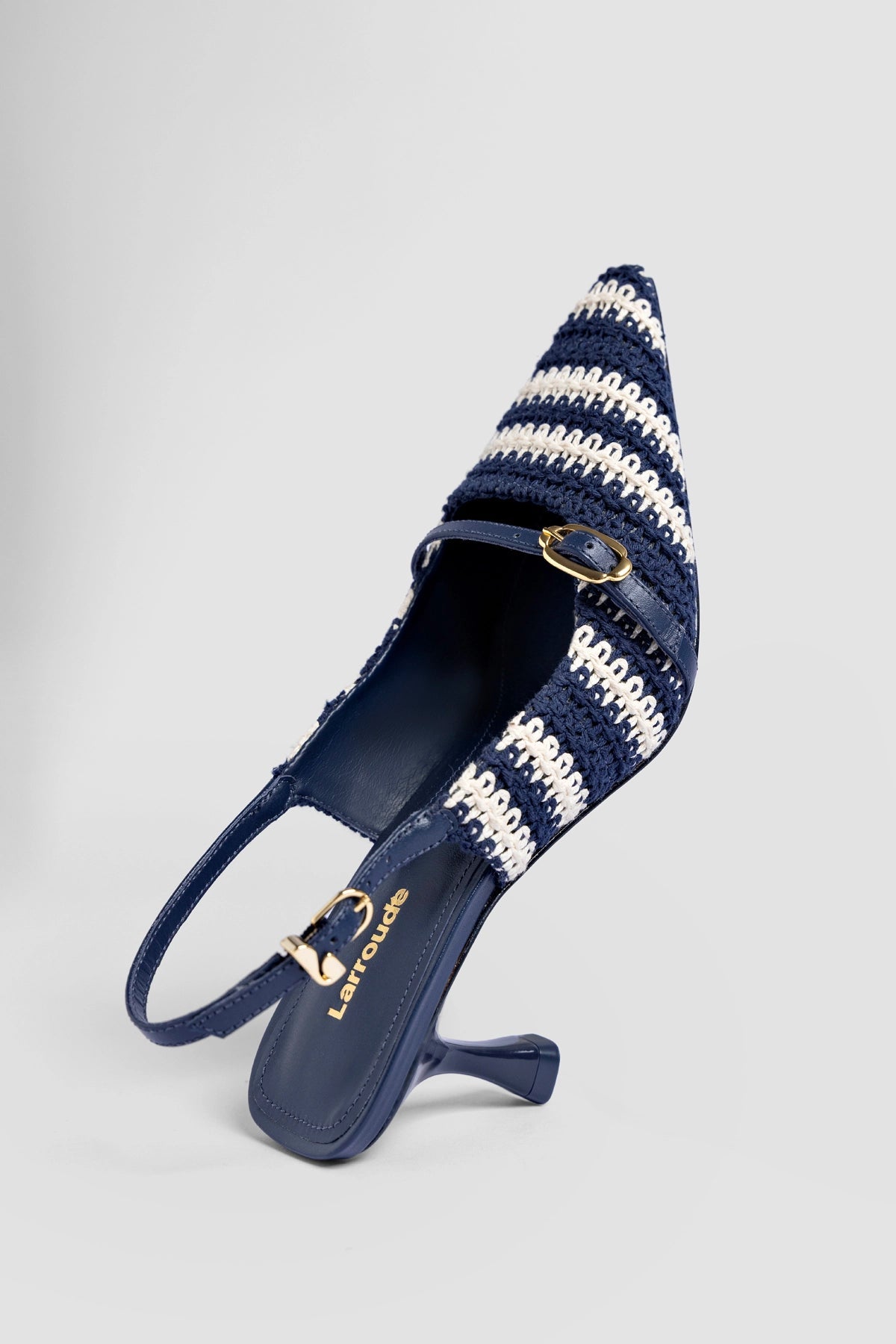 Larroude Ines Crochet Pump Striped Navy