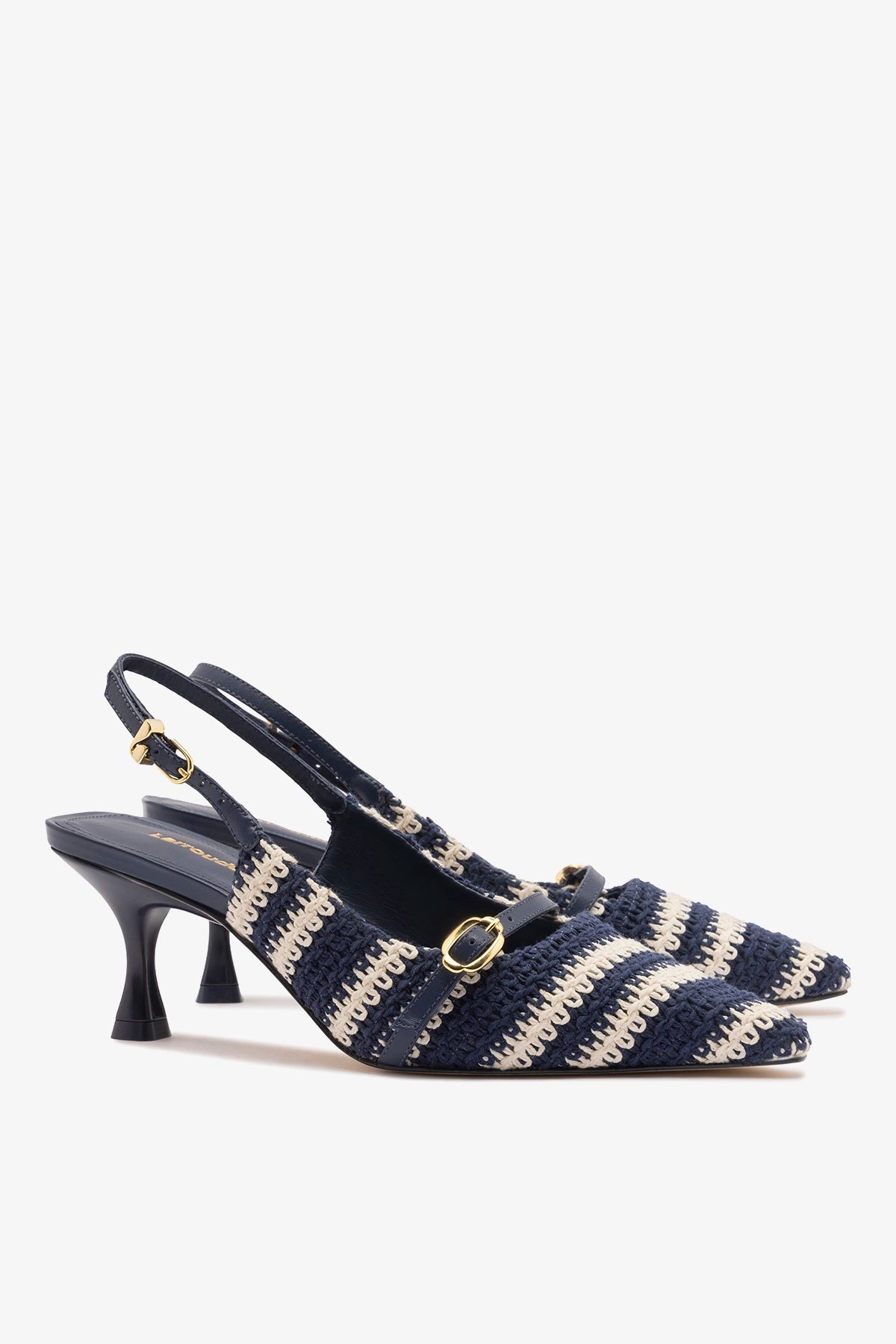 Larroude Ines Crochet Pump Striped Navy