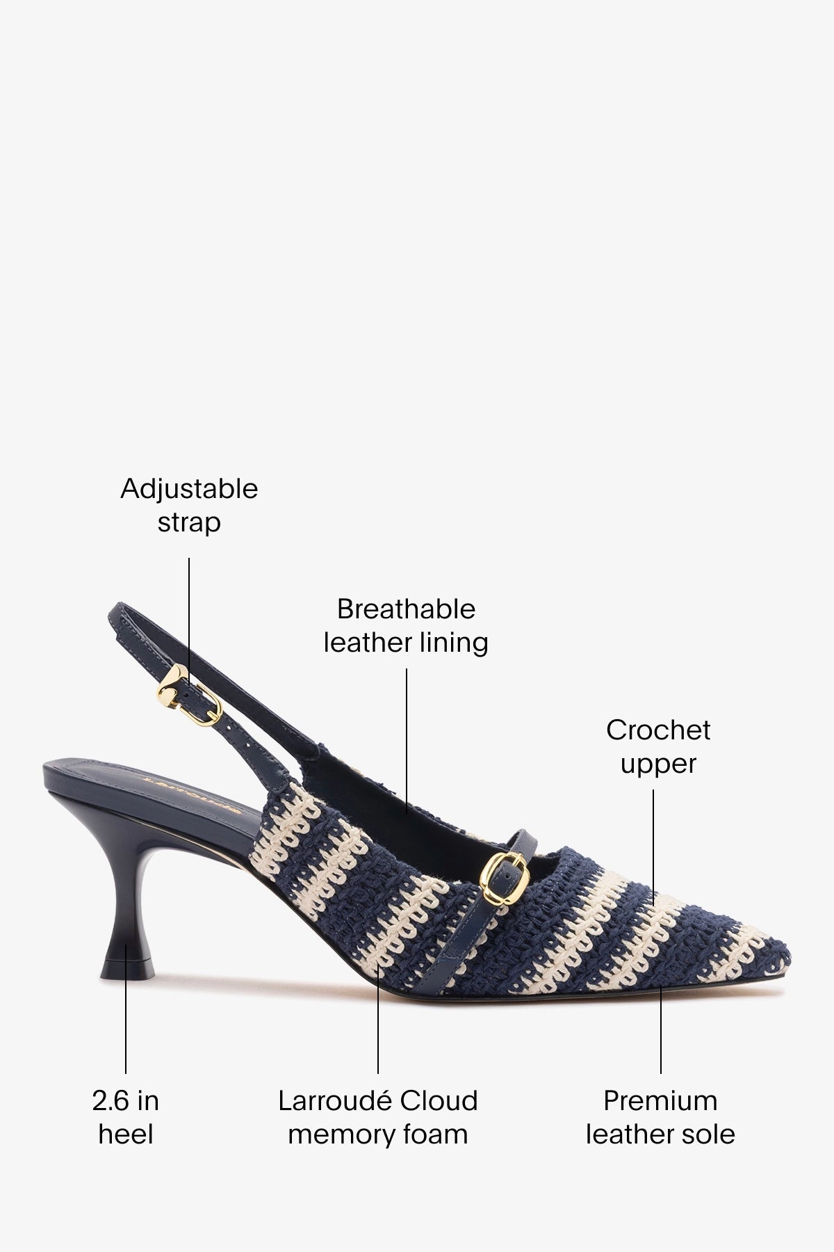 Larroude Ines Crochet Pump Striped Navy