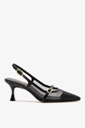 Larroude Ines Pump In Black Mesh and Leather