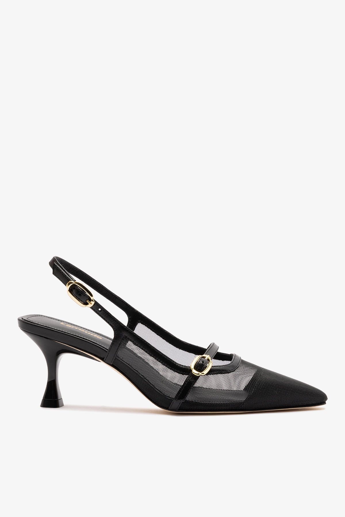 Larroude Ines Pump In Black Mesh and Leather