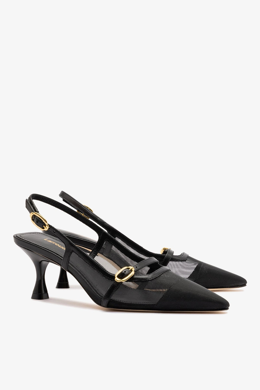 Larroude Ines Pump In Black Mesh and Leather