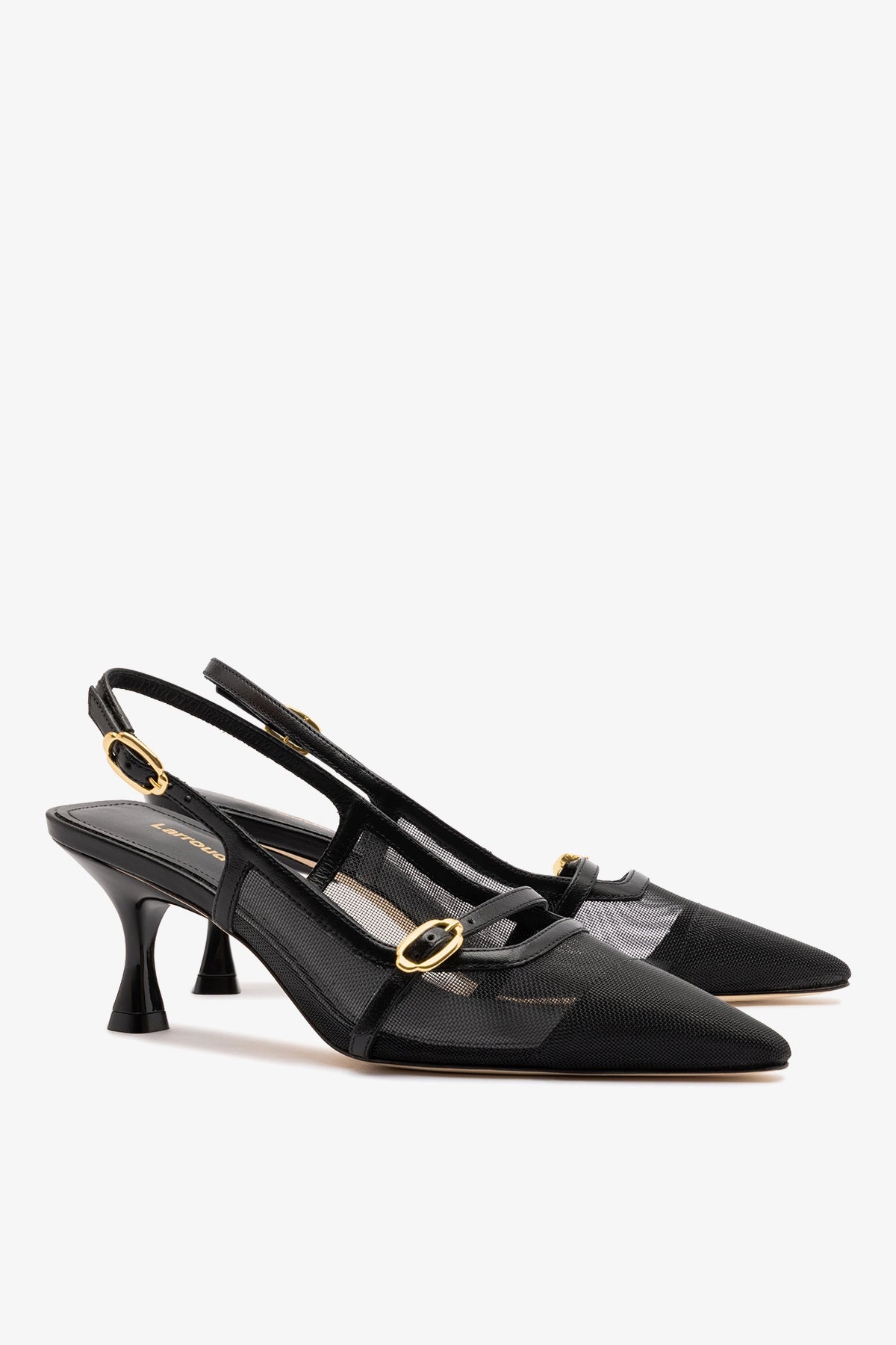 Larroude Ines Pump In Black Mesh and Leather