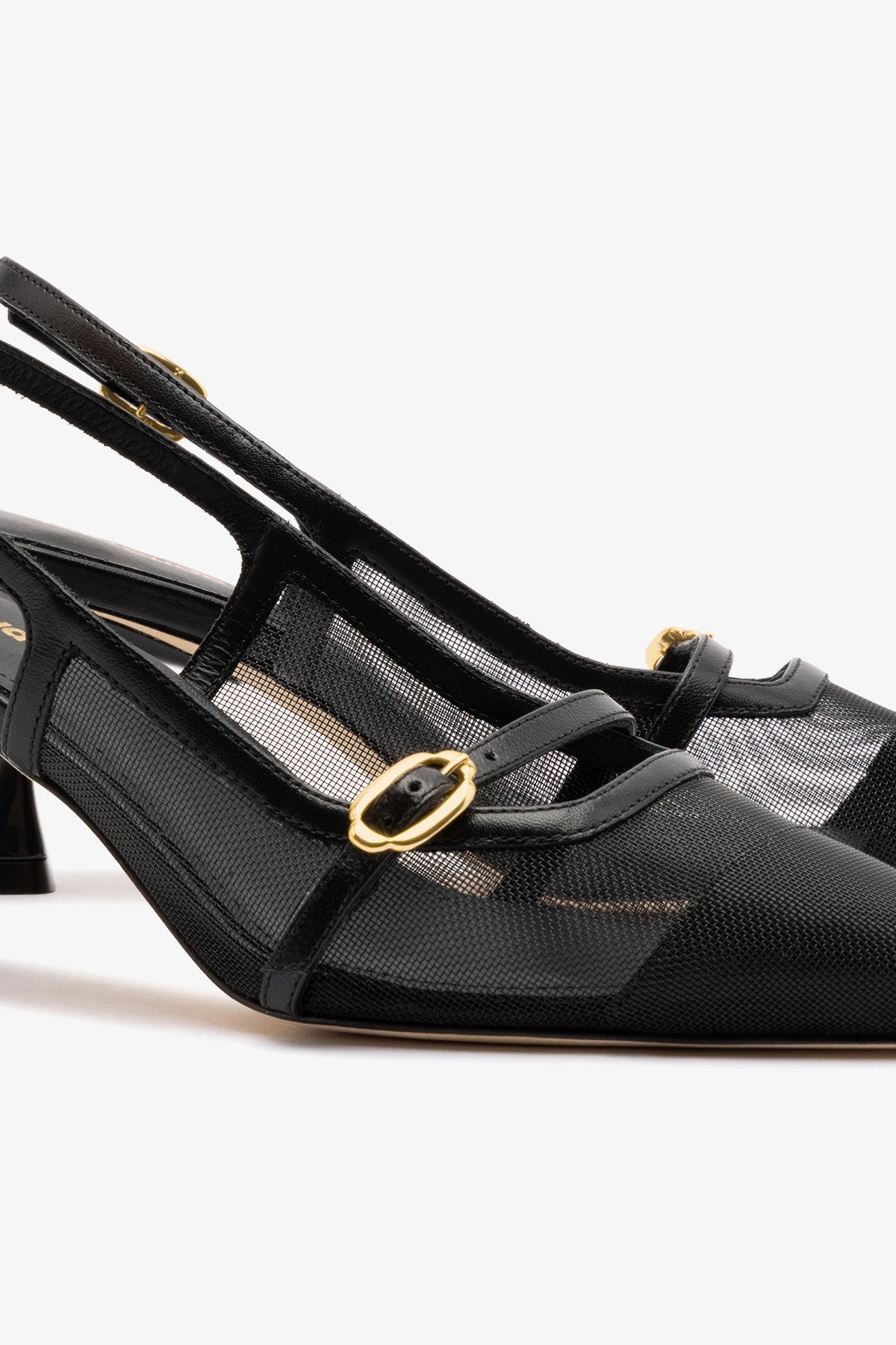 Larroude Ines Pump In Black Mesh and Leather