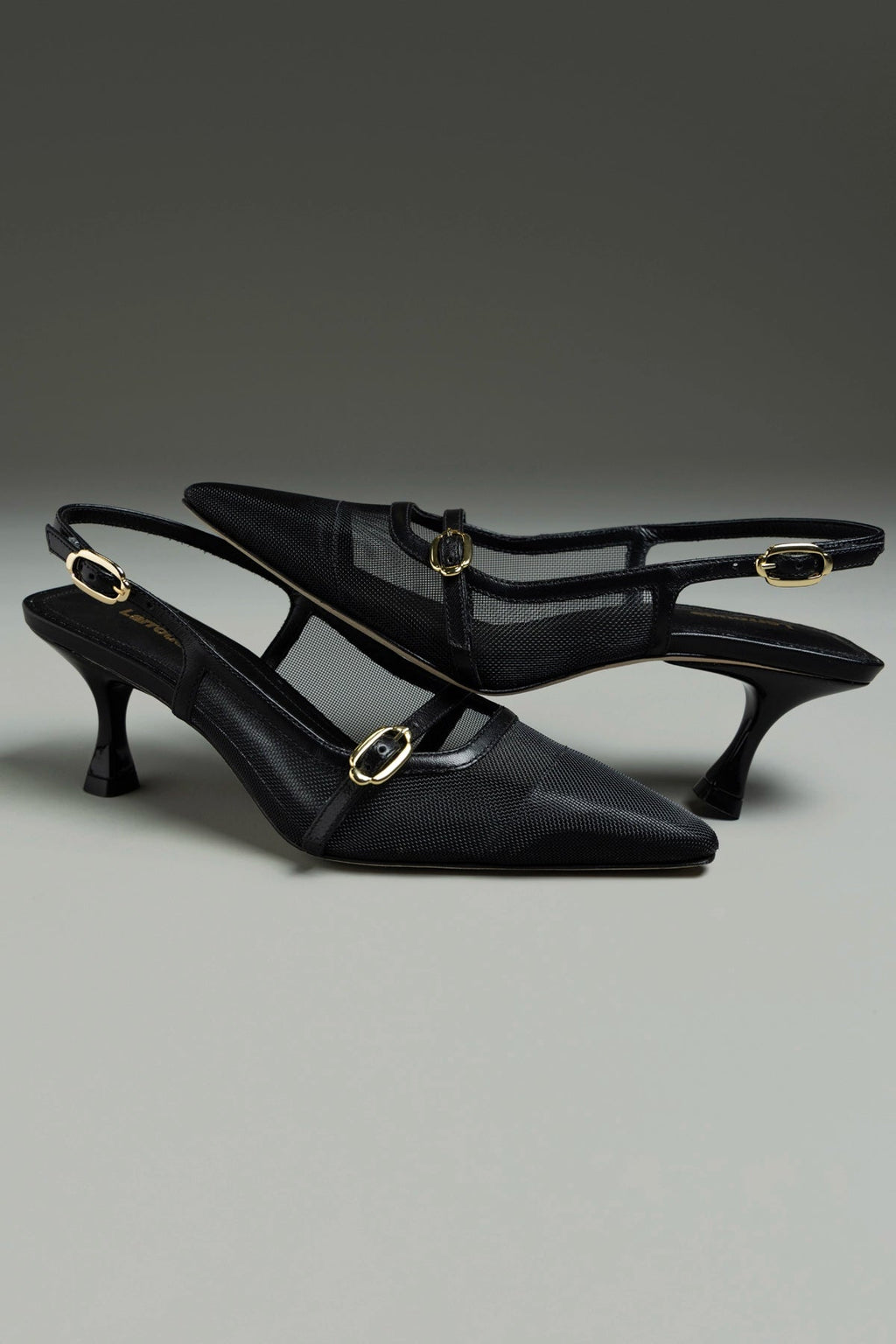 Larroude Ines Pump In Black Mesh and Leather