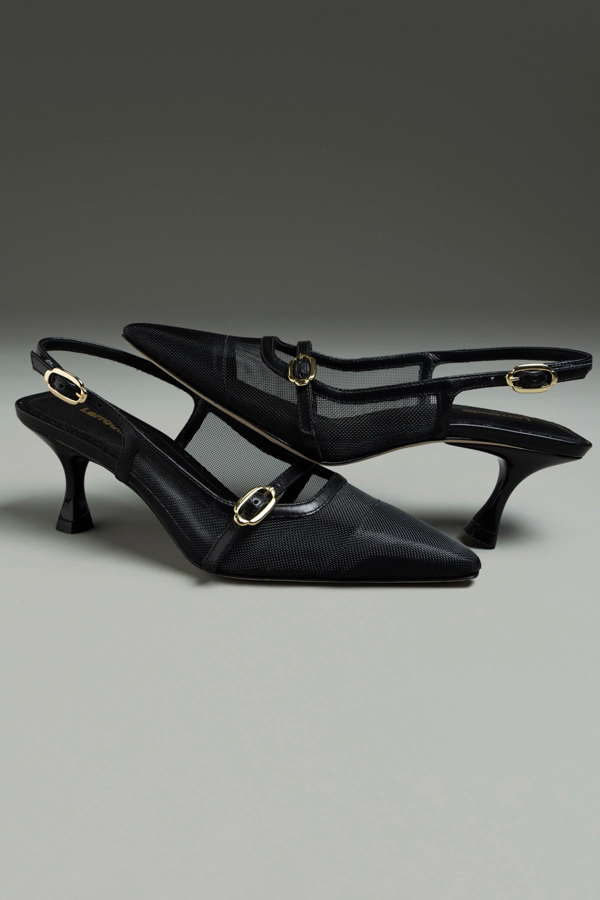 Larroude Ines Pump In Black Mesh and Leather