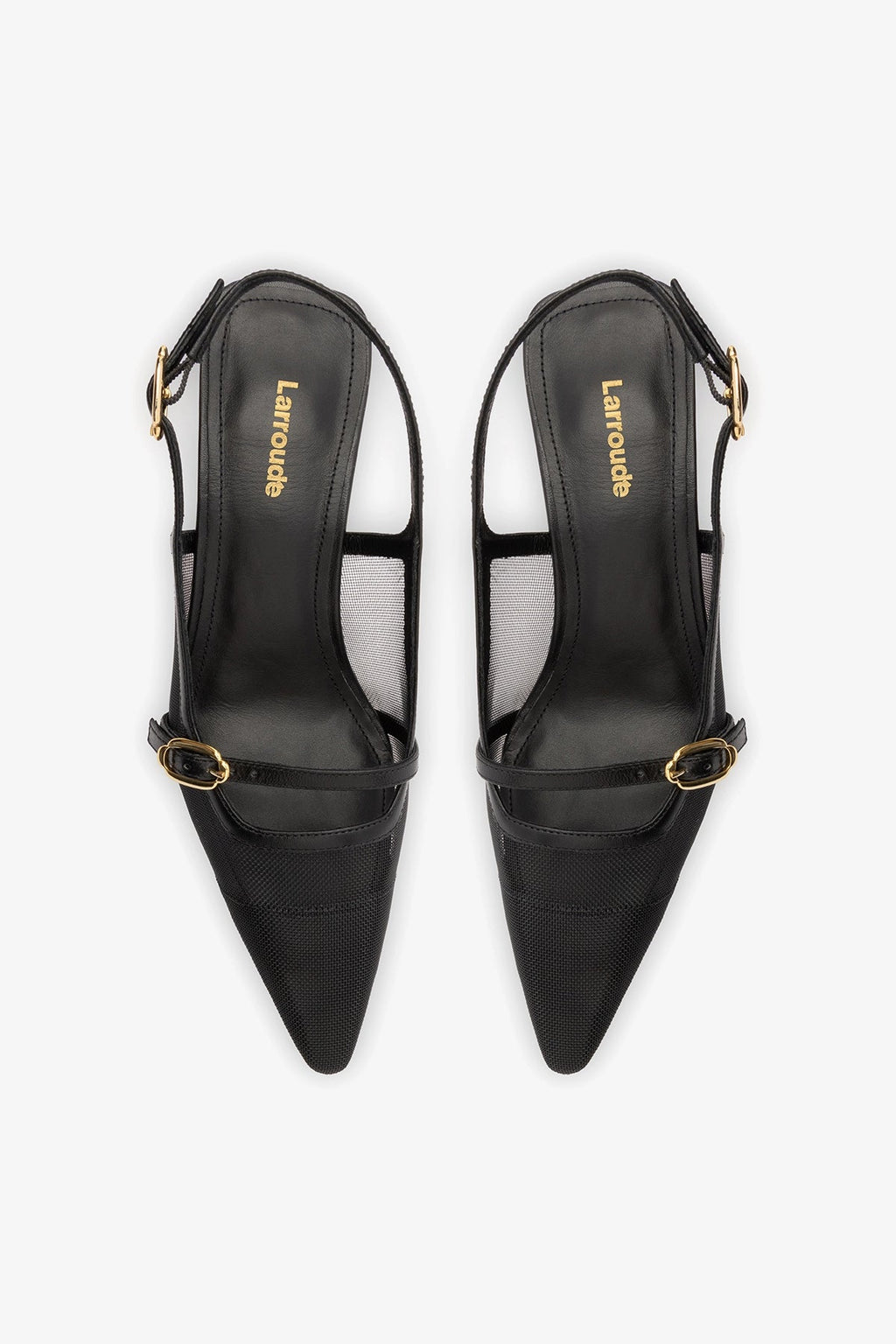 Larroude Ines Pump In Black Mesh and Leather