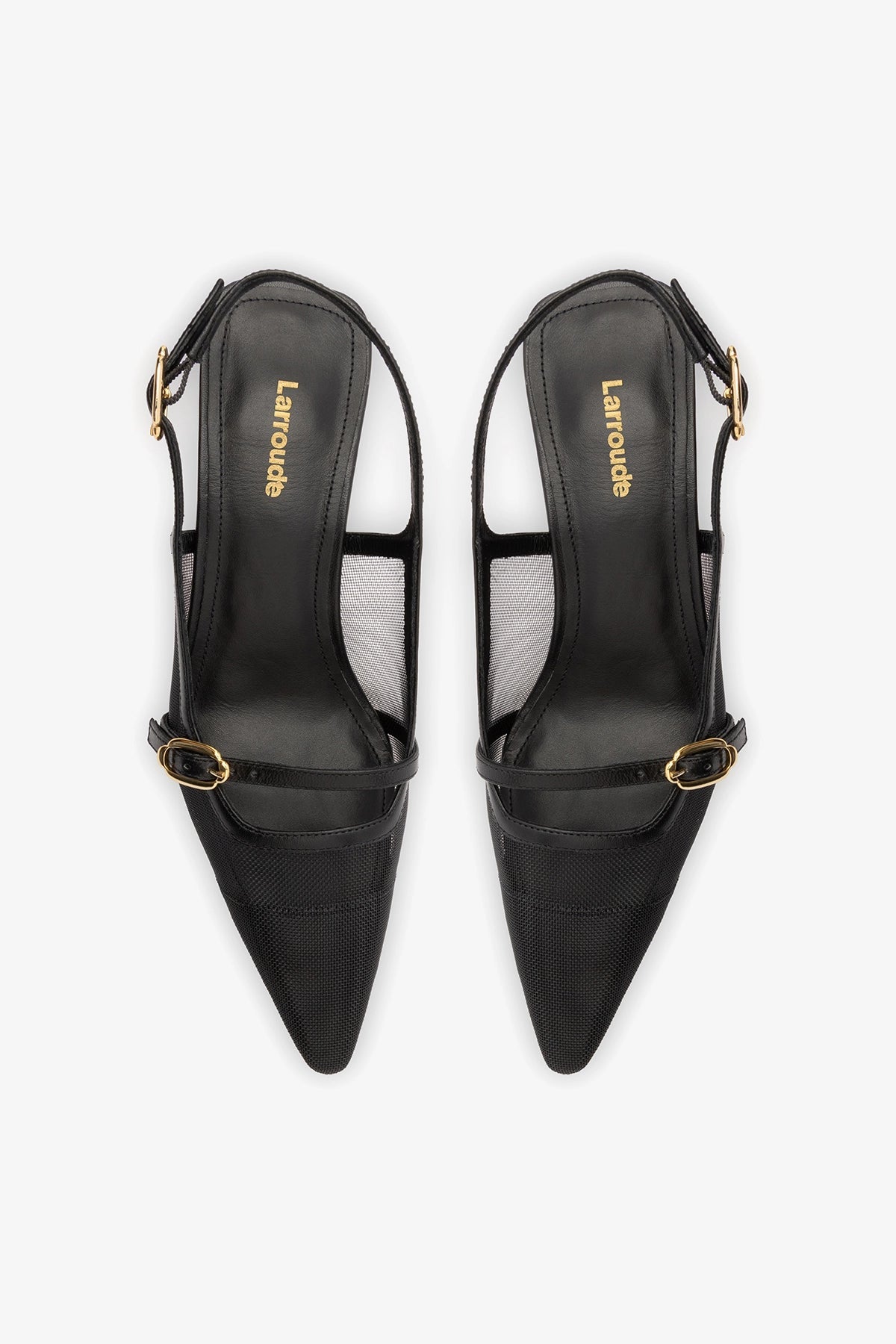 Larroude Ines Pump In Black Mesh and Leather