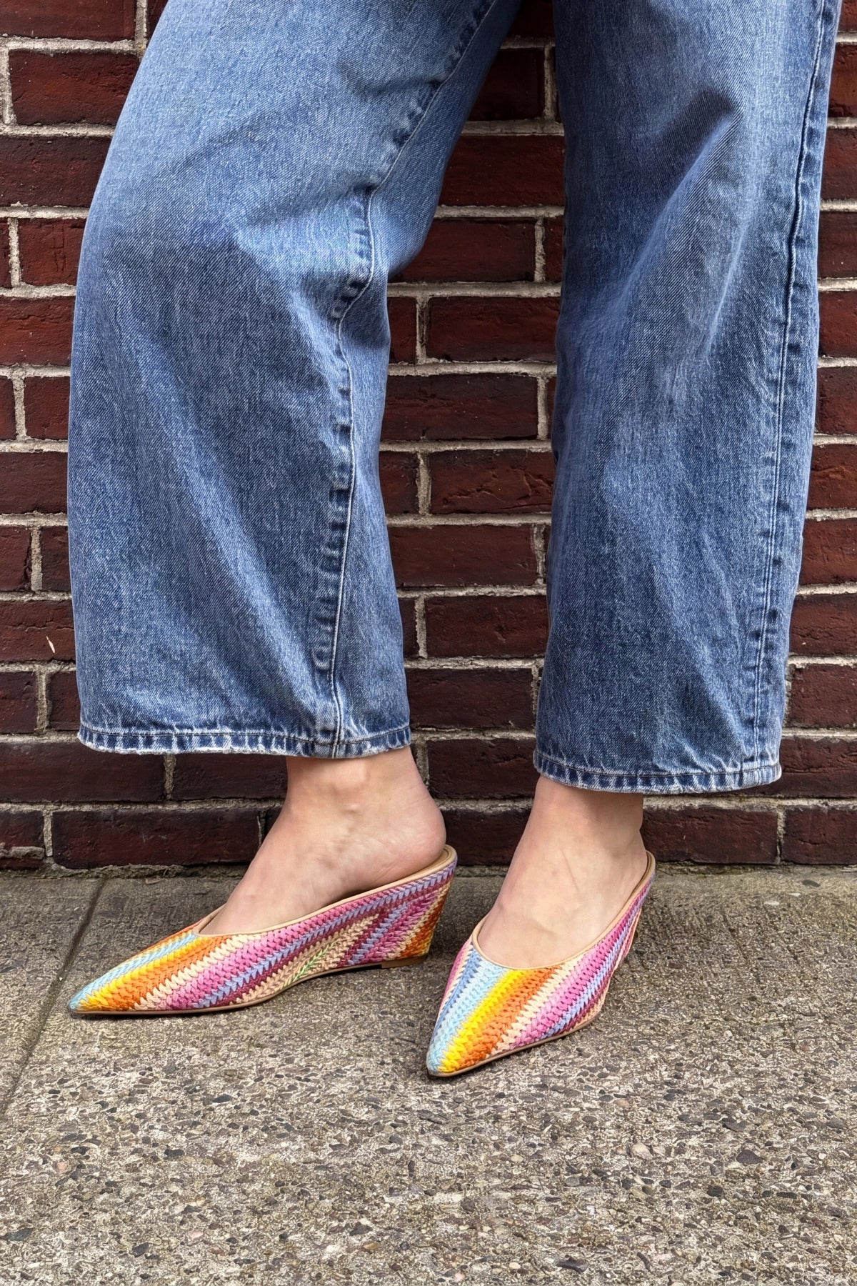 Larroude Loulou Mule Rainbow Raffia