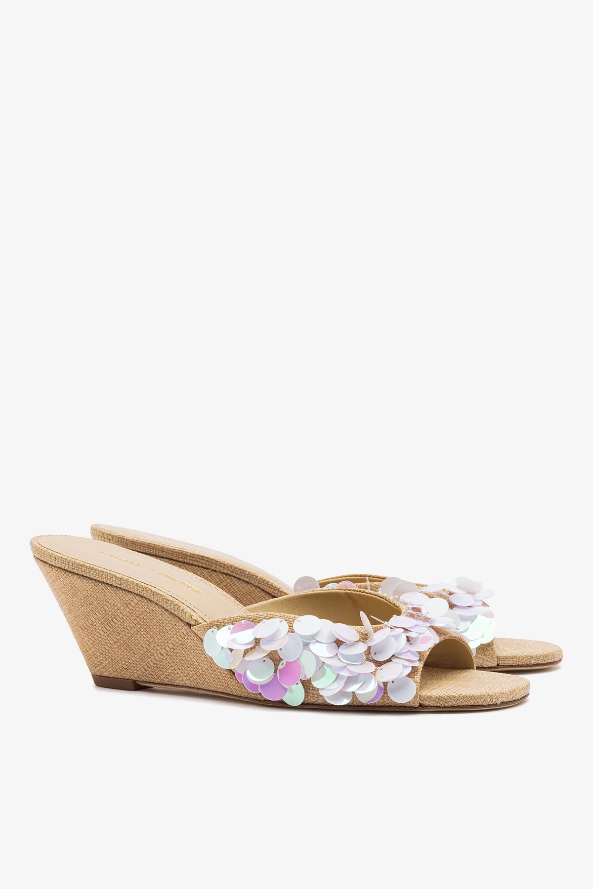 Larroude Larroudé x Ciao Lucia: Madalena Wedge Mule Beige Raffia
