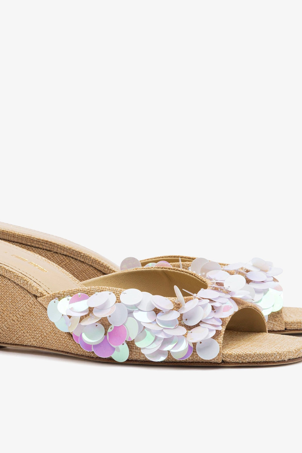 Larroude Larroudé x Ciao Lucia: Madalena Wedge Mule Beige Raffia