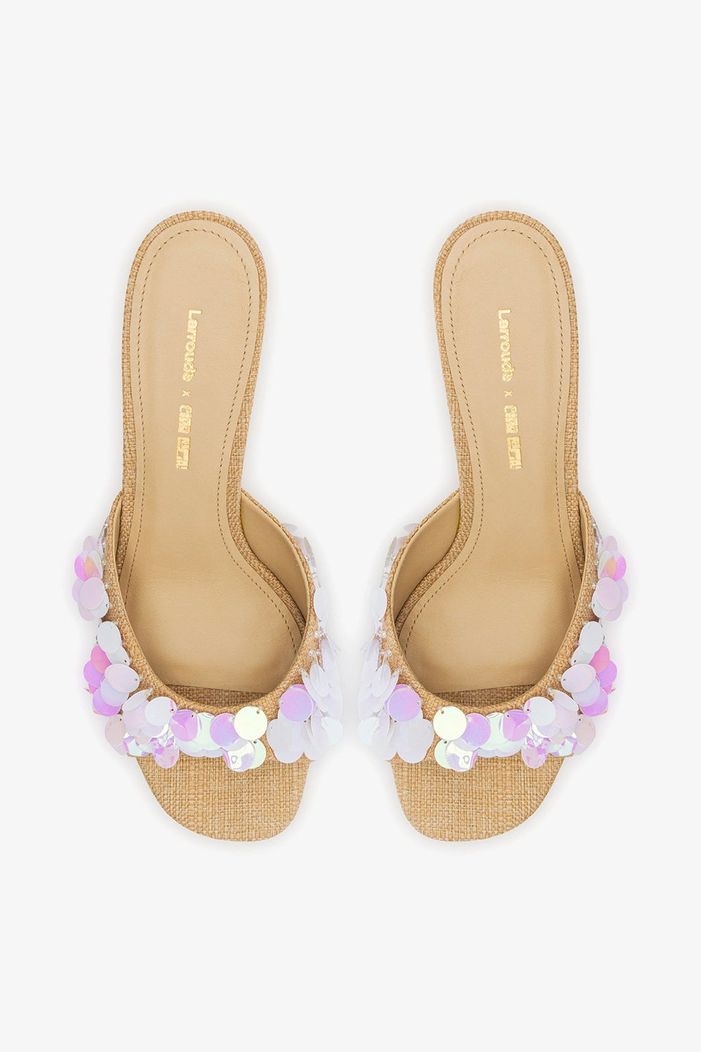 Larroude Larroudé x Ciao Lucia: Madalena Wedge Mule Beige Raffia