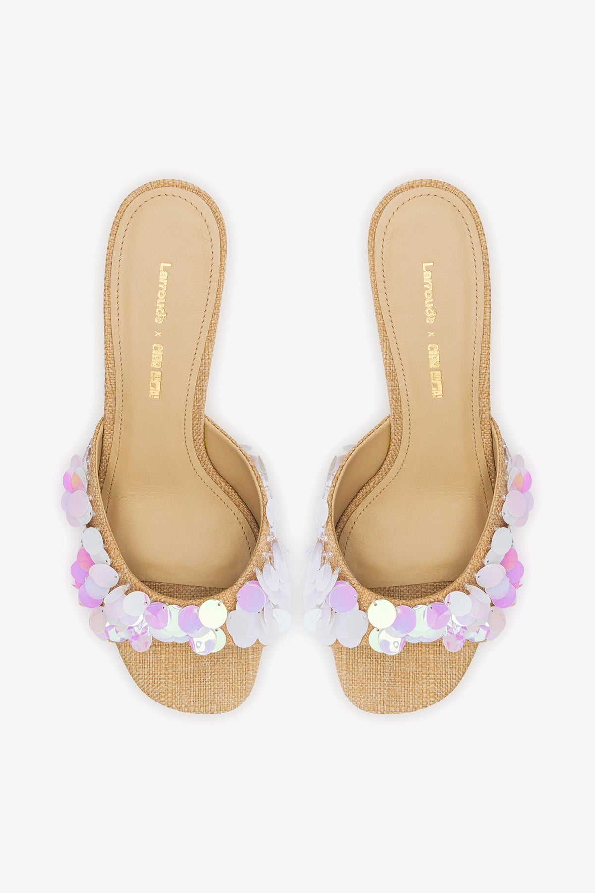 Larroude Larroudé x Ciao Lucia: Madalena Wedge Mule Beige Raffia