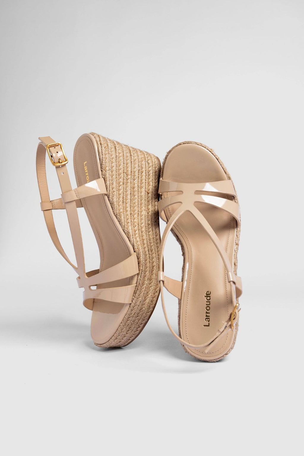 Larroude Daphne Espadrille Sandal Sand Patent Leather