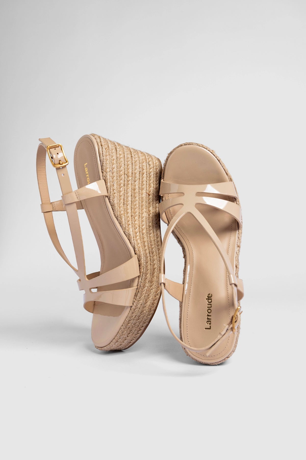 Larroude Daphne Espadrille Sandal Sand Patent Leather