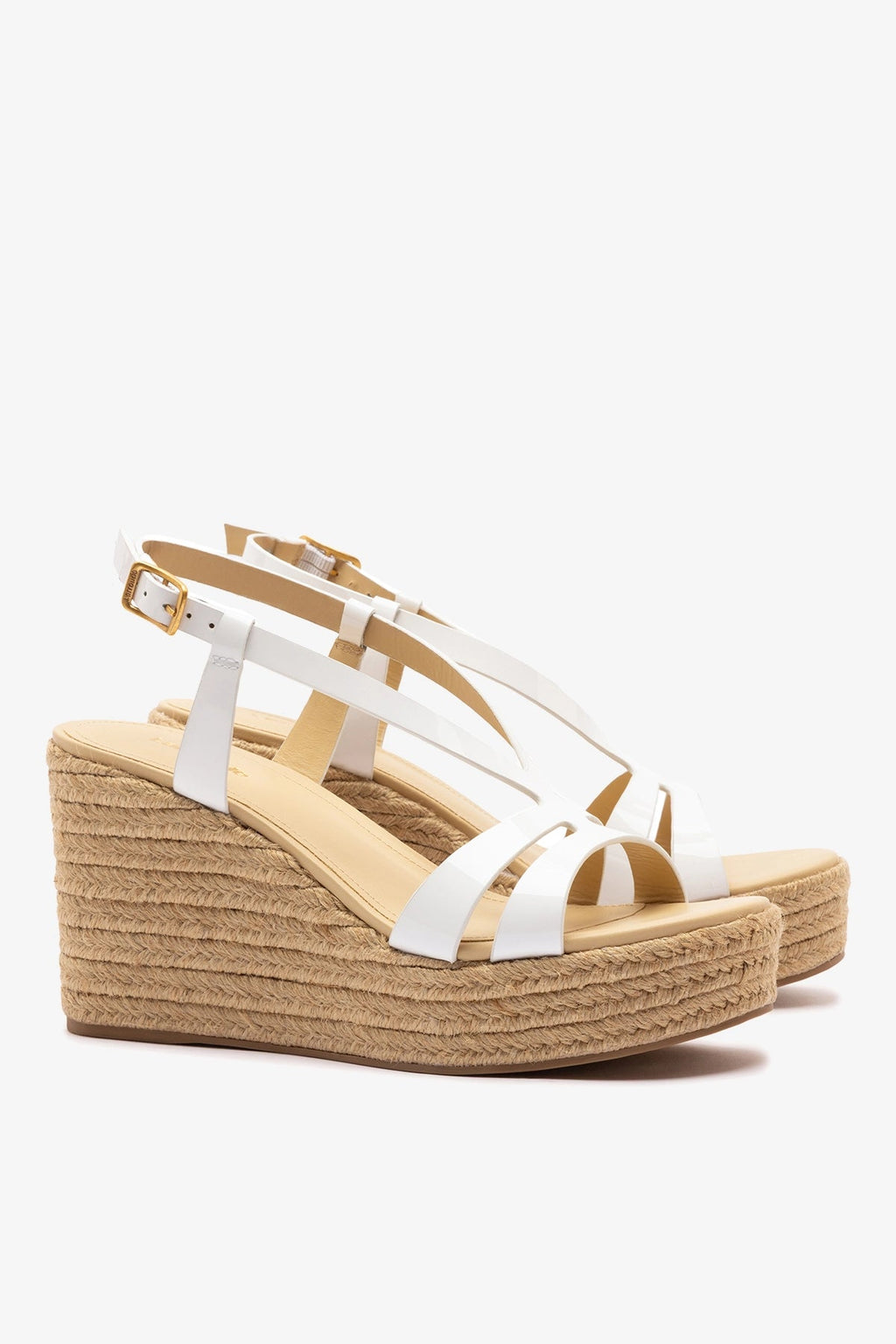 Larroude Daphne Espadrille Sandal White Patent Leather