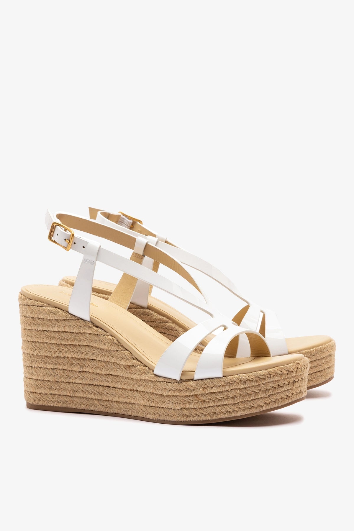 Larroude Daphne Espadrille Sandal White Patent Leather