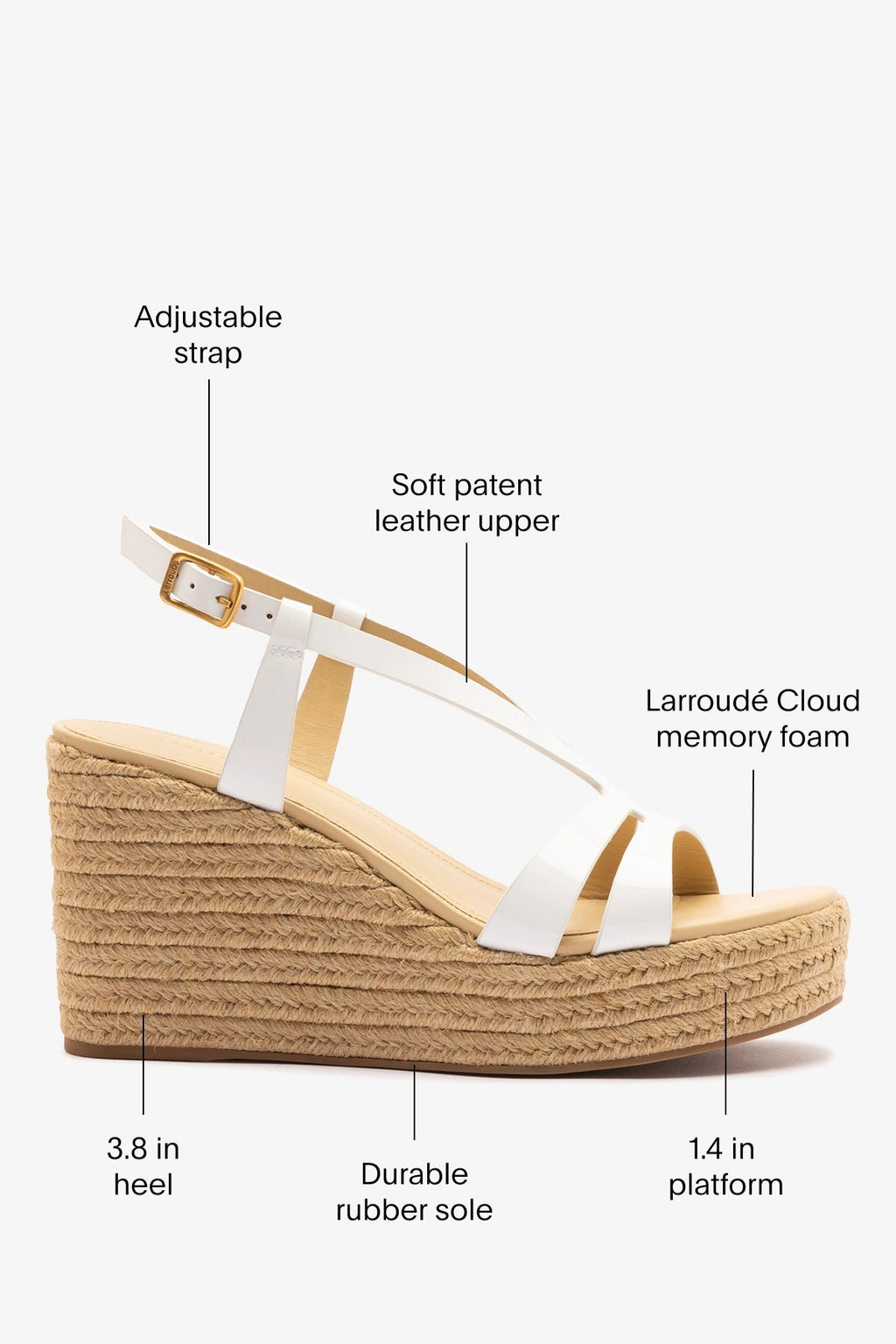 Larroude Daphne Espadrille Sandal White Patent Leather
