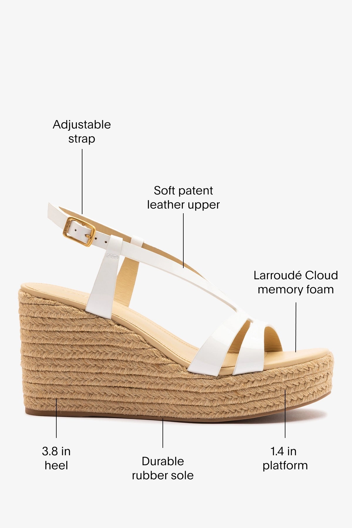 Larroude Daphne Espadrille Sandal White Patent Leather