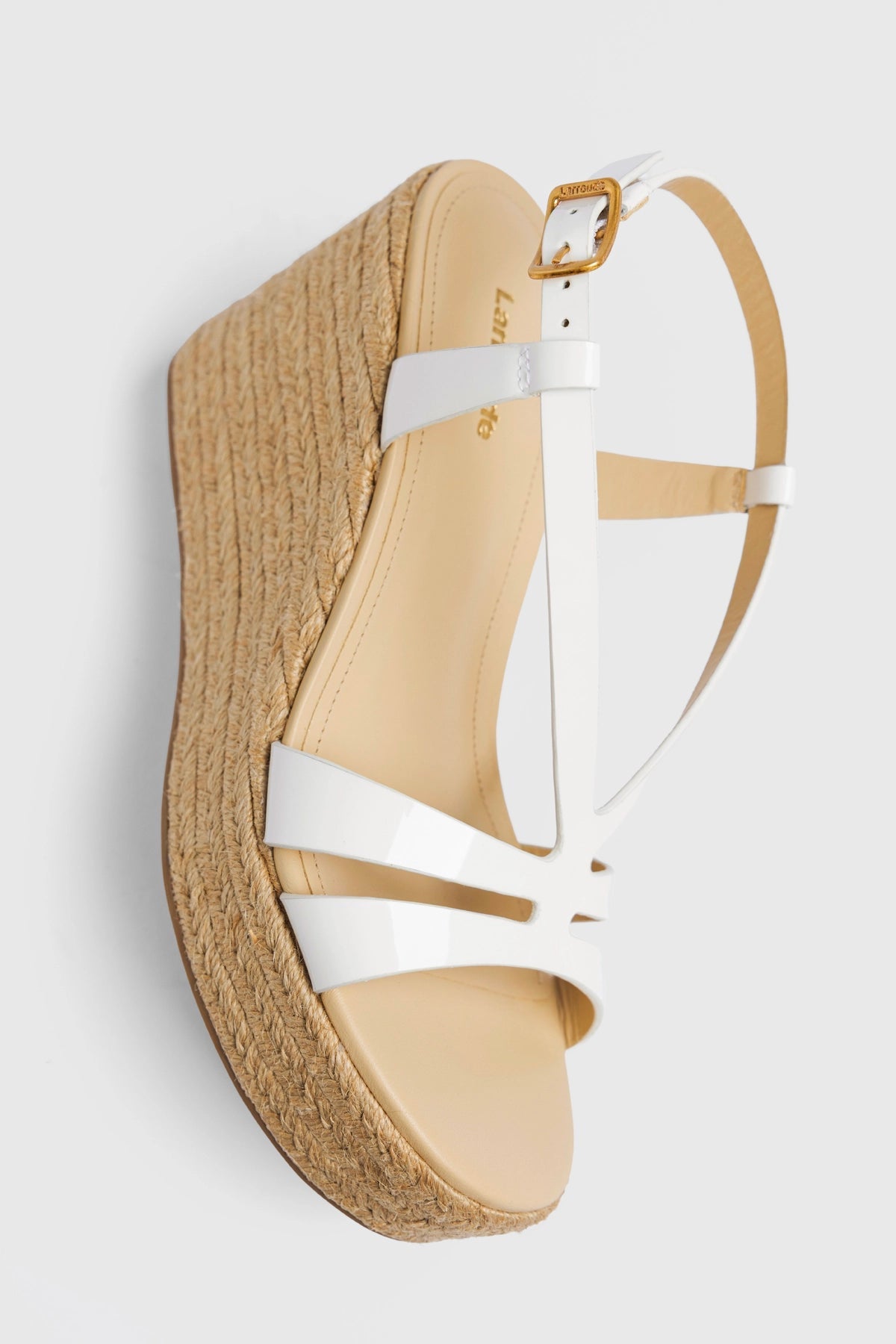 Larroude Daphne Espadrille Sandal White Patent Leather