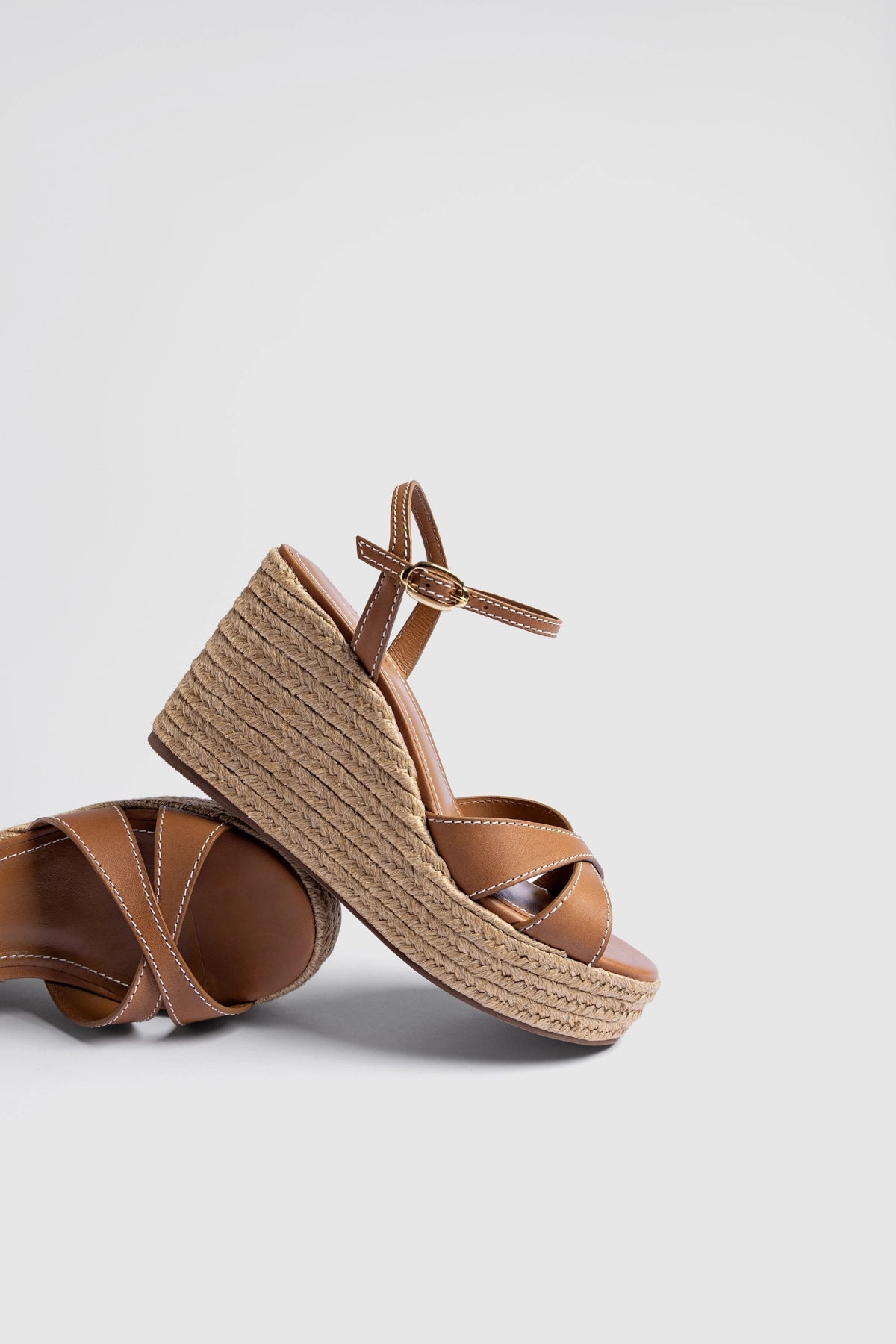 Larroude Bianca Espadrille Sandal Caramel Leather