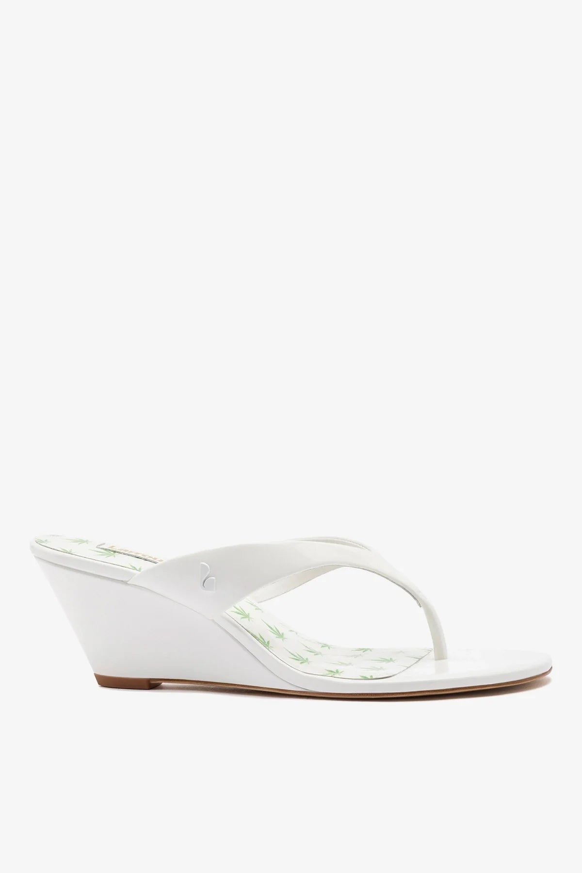 Larroude Gaia Low Wedge Sandal White Patent Leather