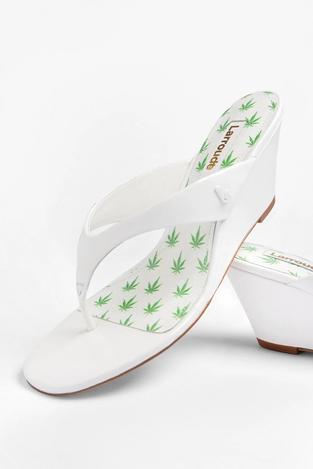 Larroude Gaia Low Wedge Sandal White Patent Leather