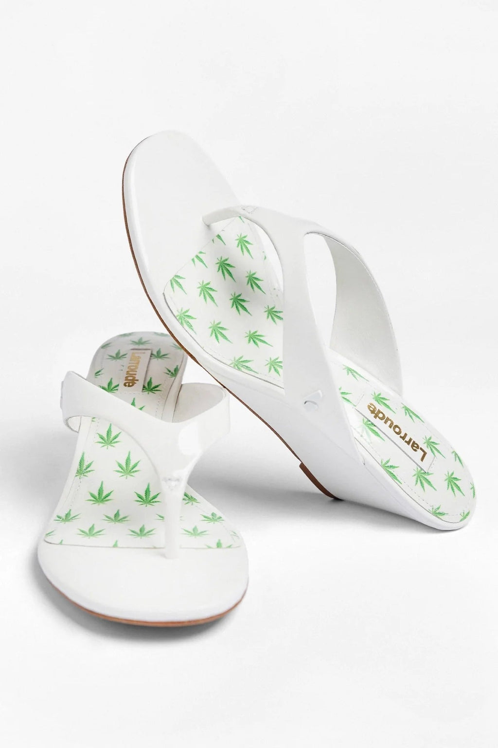 Larroude Gaia Low Wedge Sandal White Patent Leather