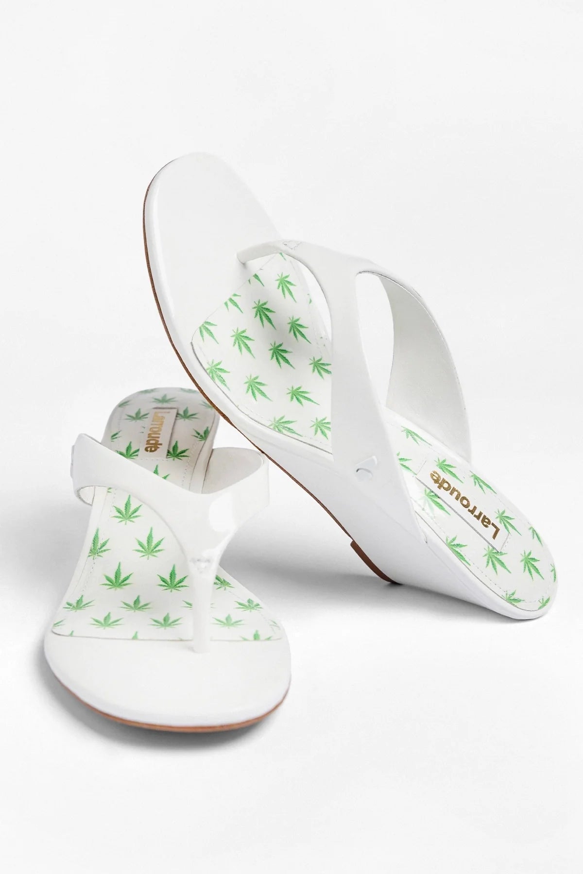 Larroude Gaia Low Wedge Sandal White Patent Leather