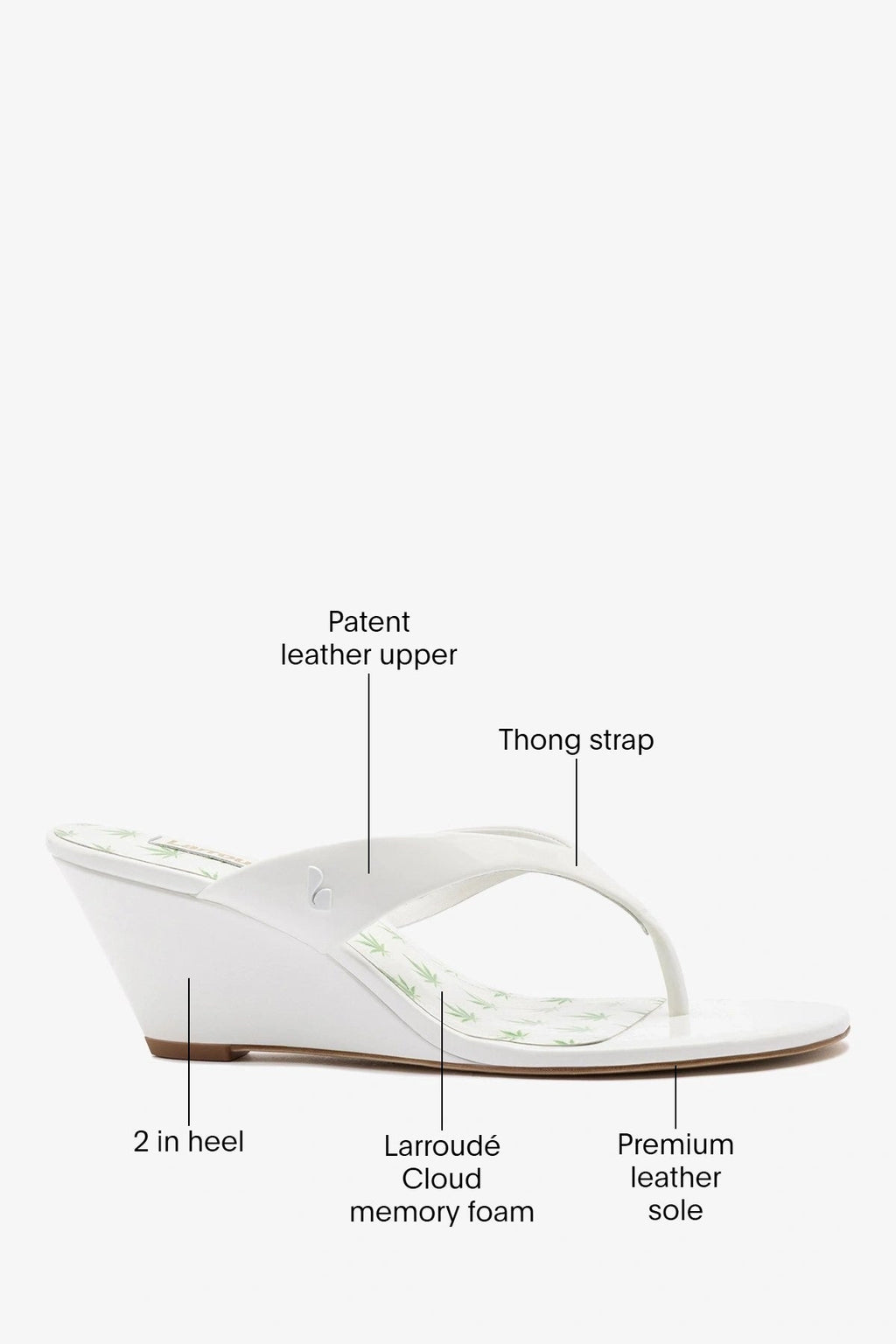 Larroude Gaia Low Wedge Sandal White Patent Leather