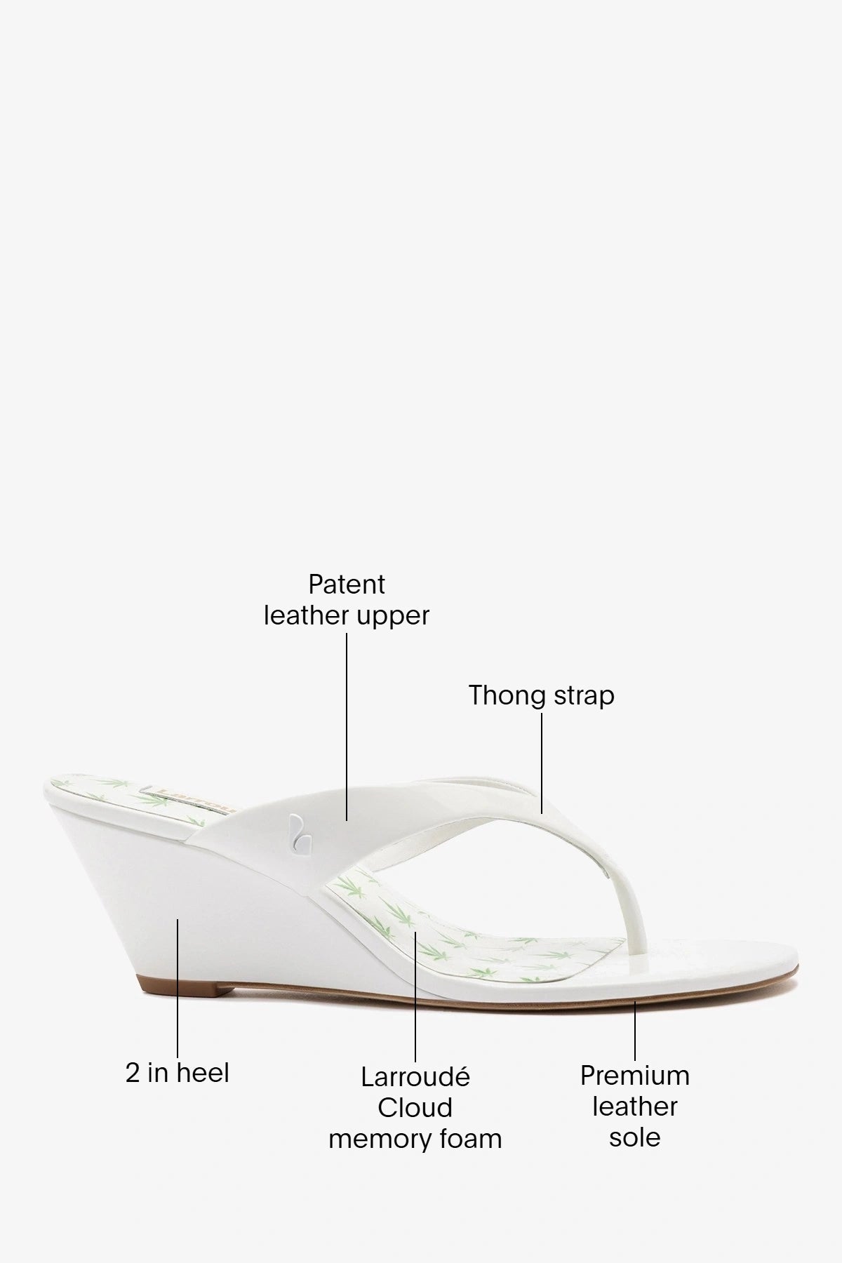 Larroude Gaia Low Wedge Sandal White Patent Leather