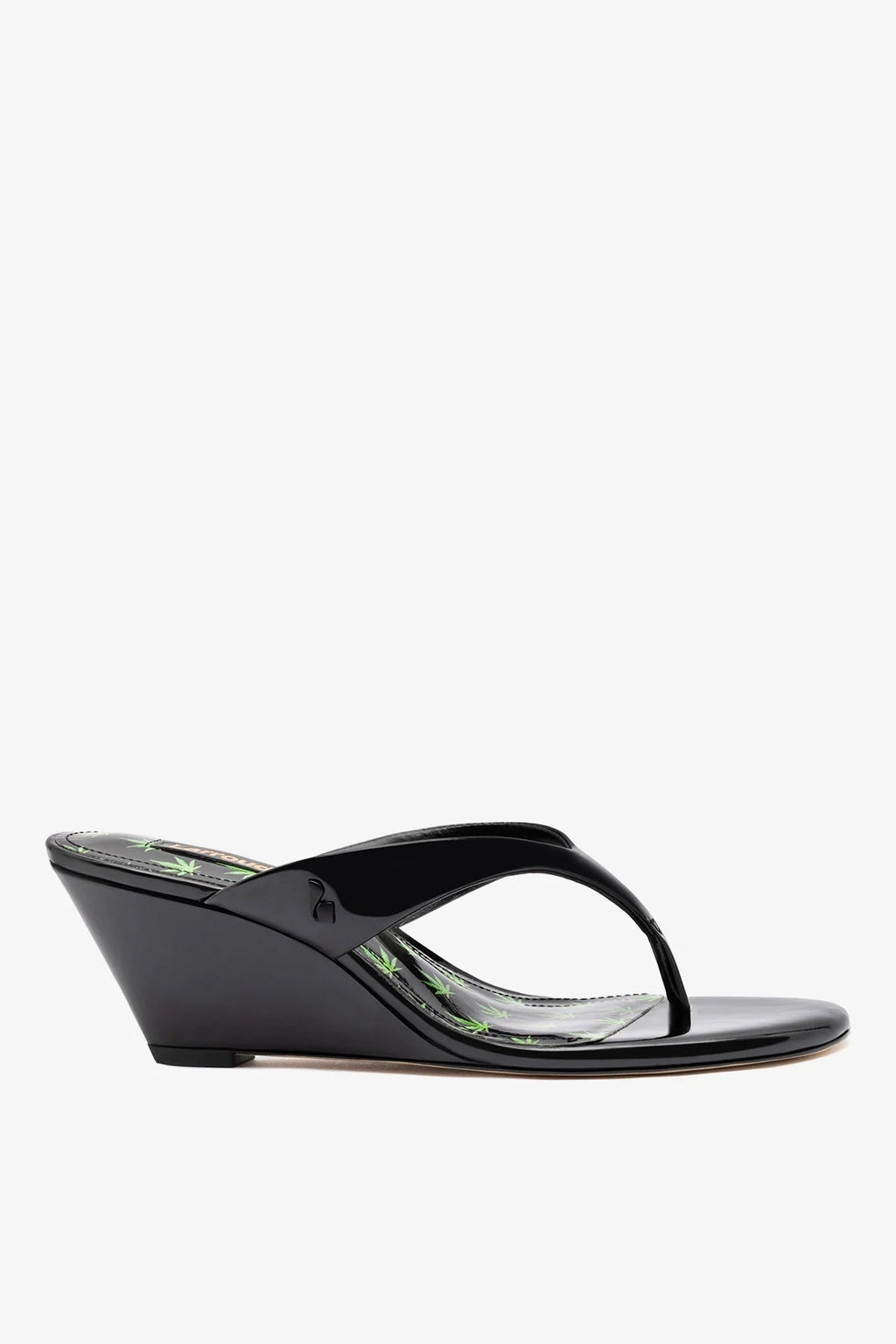 Larroude Gaia Low Wedge Sandal Black Patent Leather
