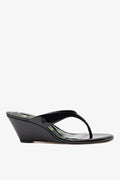 Larroude Gaia Low Wedge Sandal Black Patent Leather