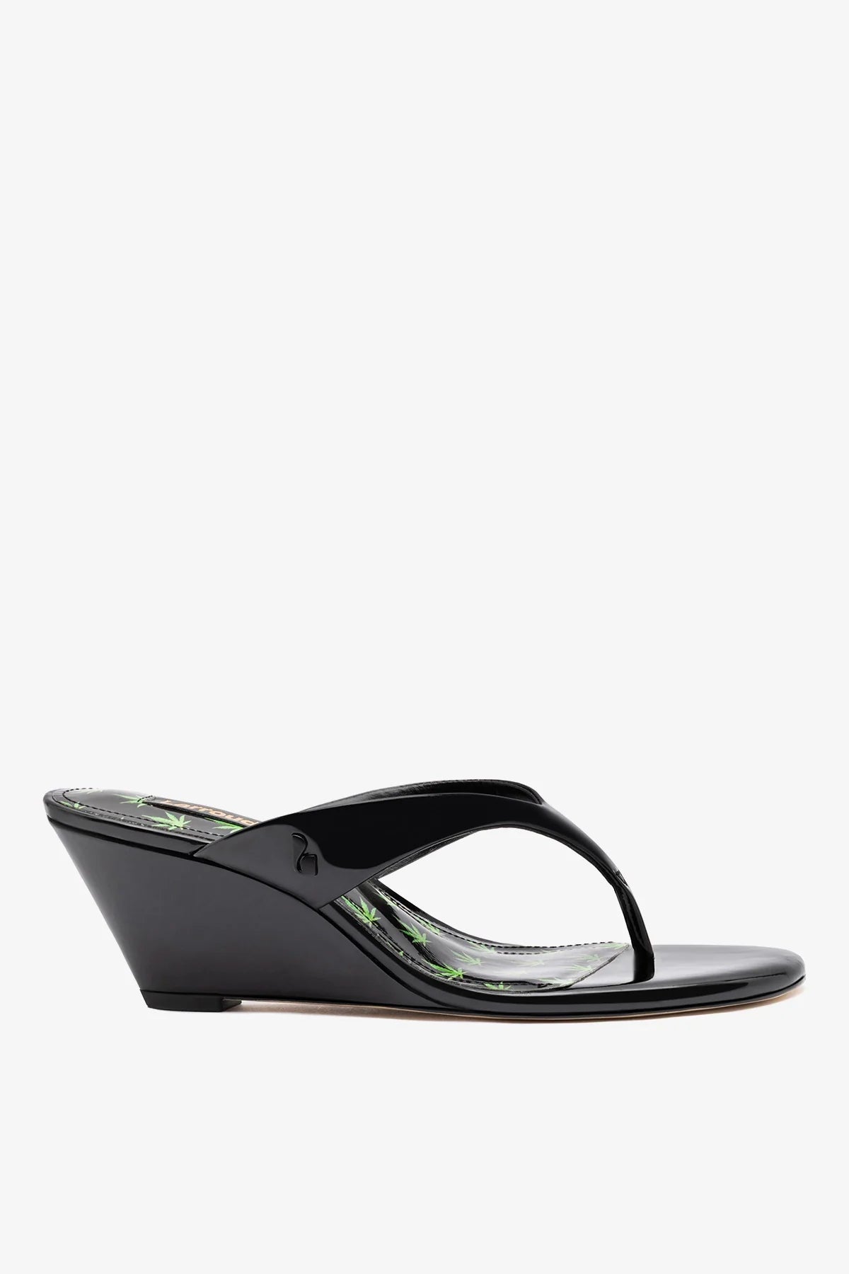 Larroude Gaia Low Wedge Sandal Black Patent Leather