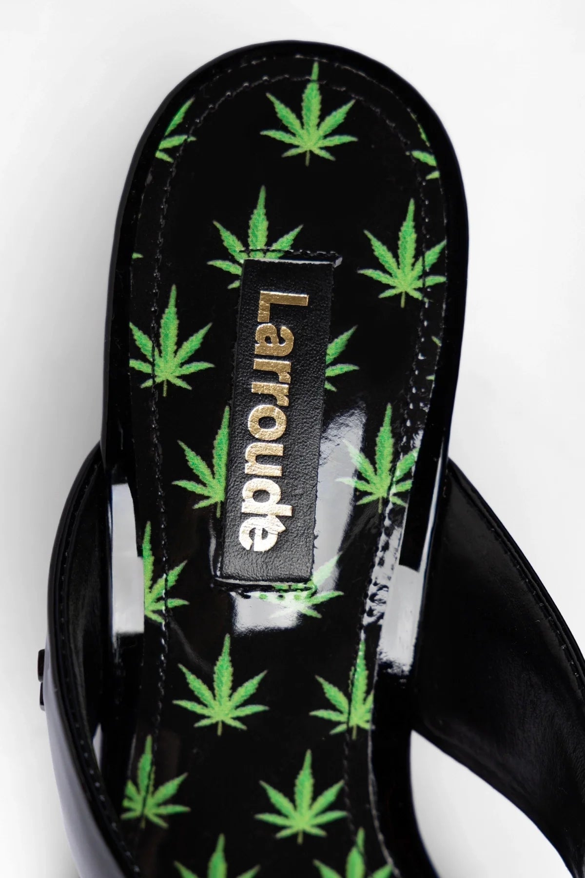 Larroude Gaia Low Wedge Sandal Black Patent Leather