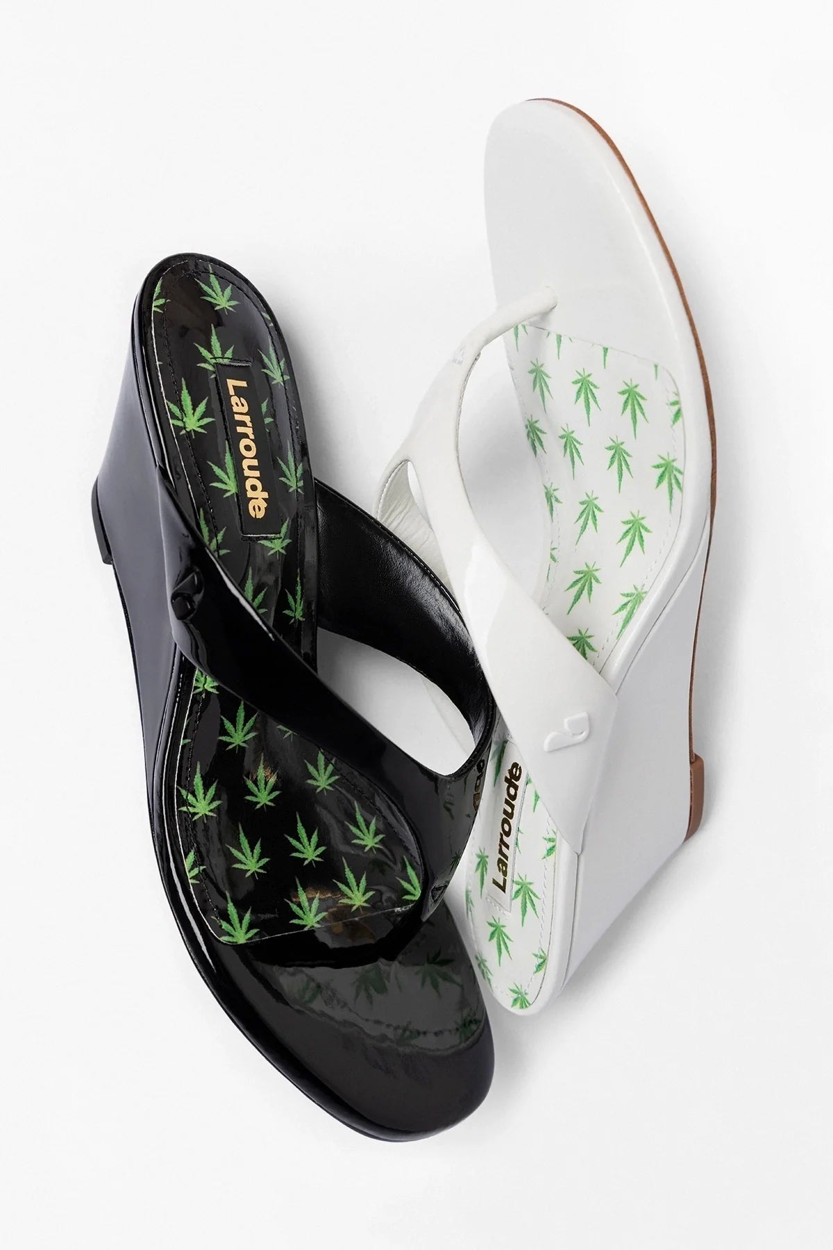 Larroude Gaia Low Wedge Sandal Black Patent Leather