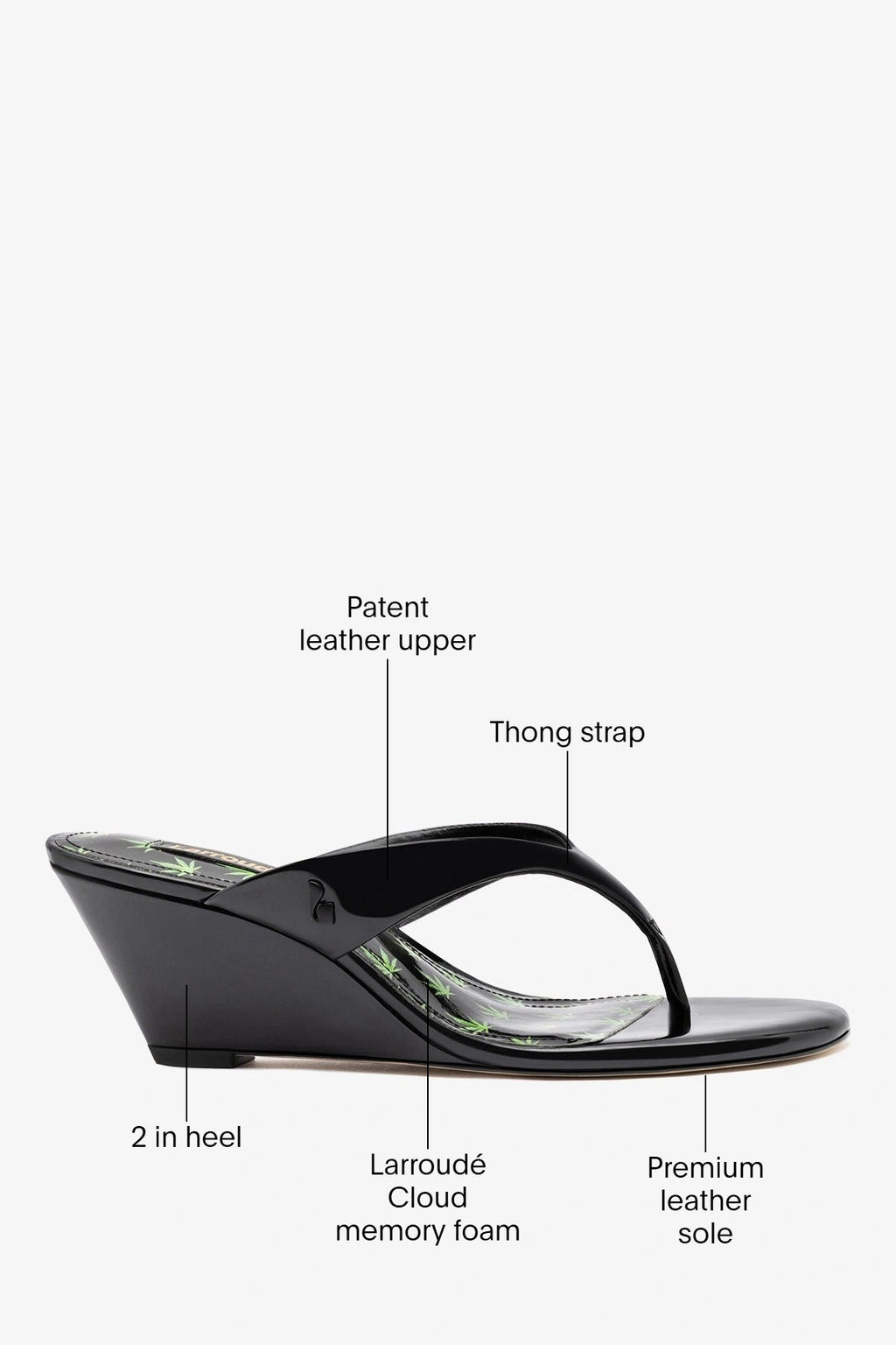 Larroude Gaia Low Wedge Sandal Black Patent Leather