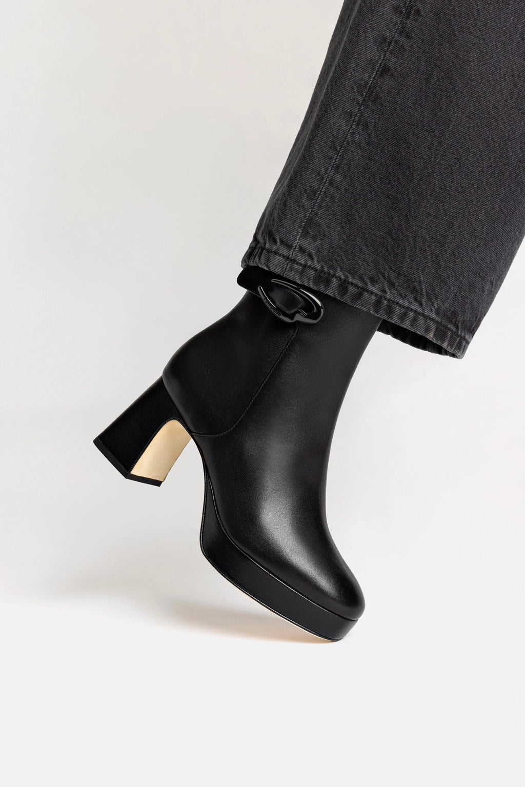 Larroude Dolly Verona Low Boot In Black Leather