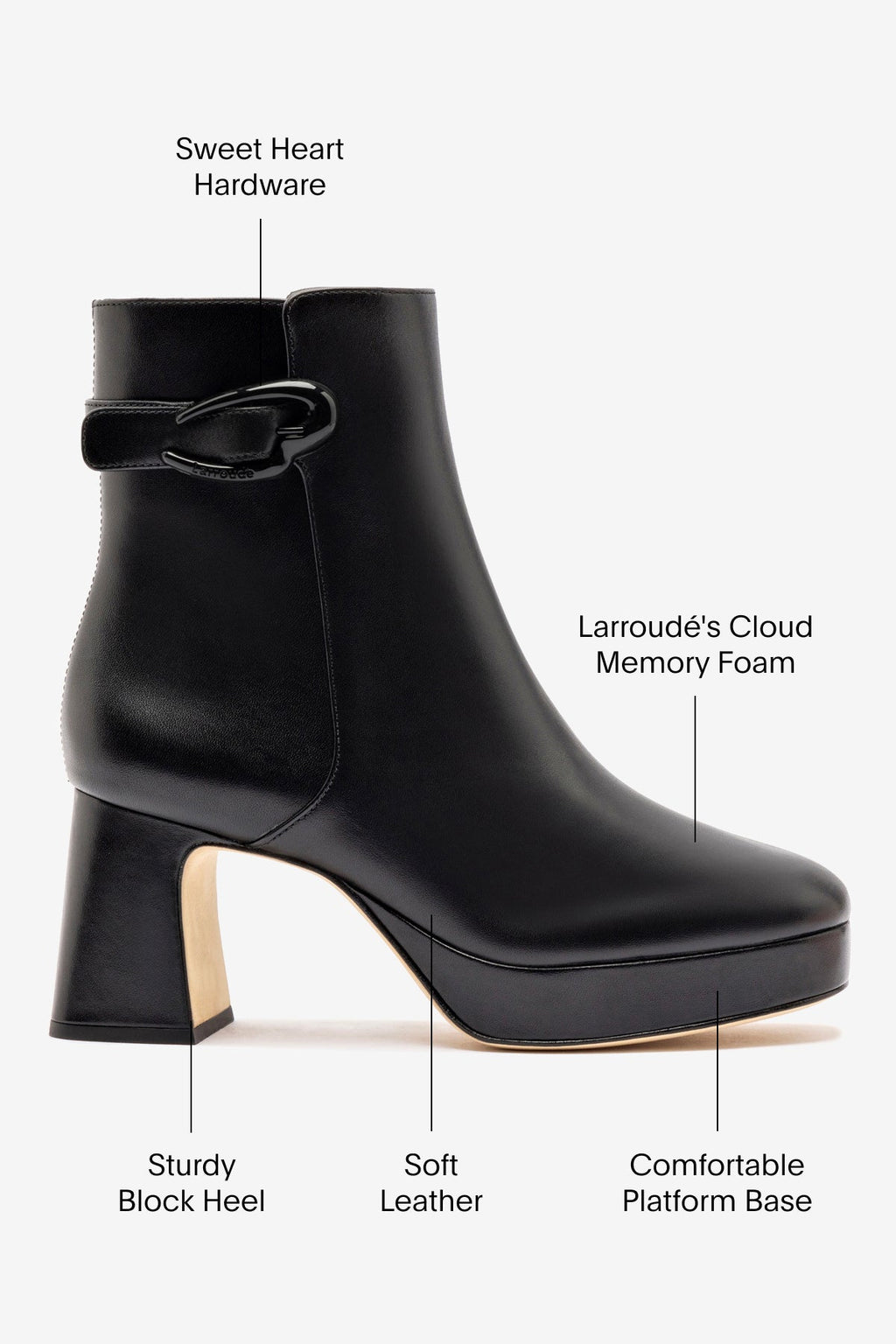 Larroude Dolly Verona Low Boot In Black Leather