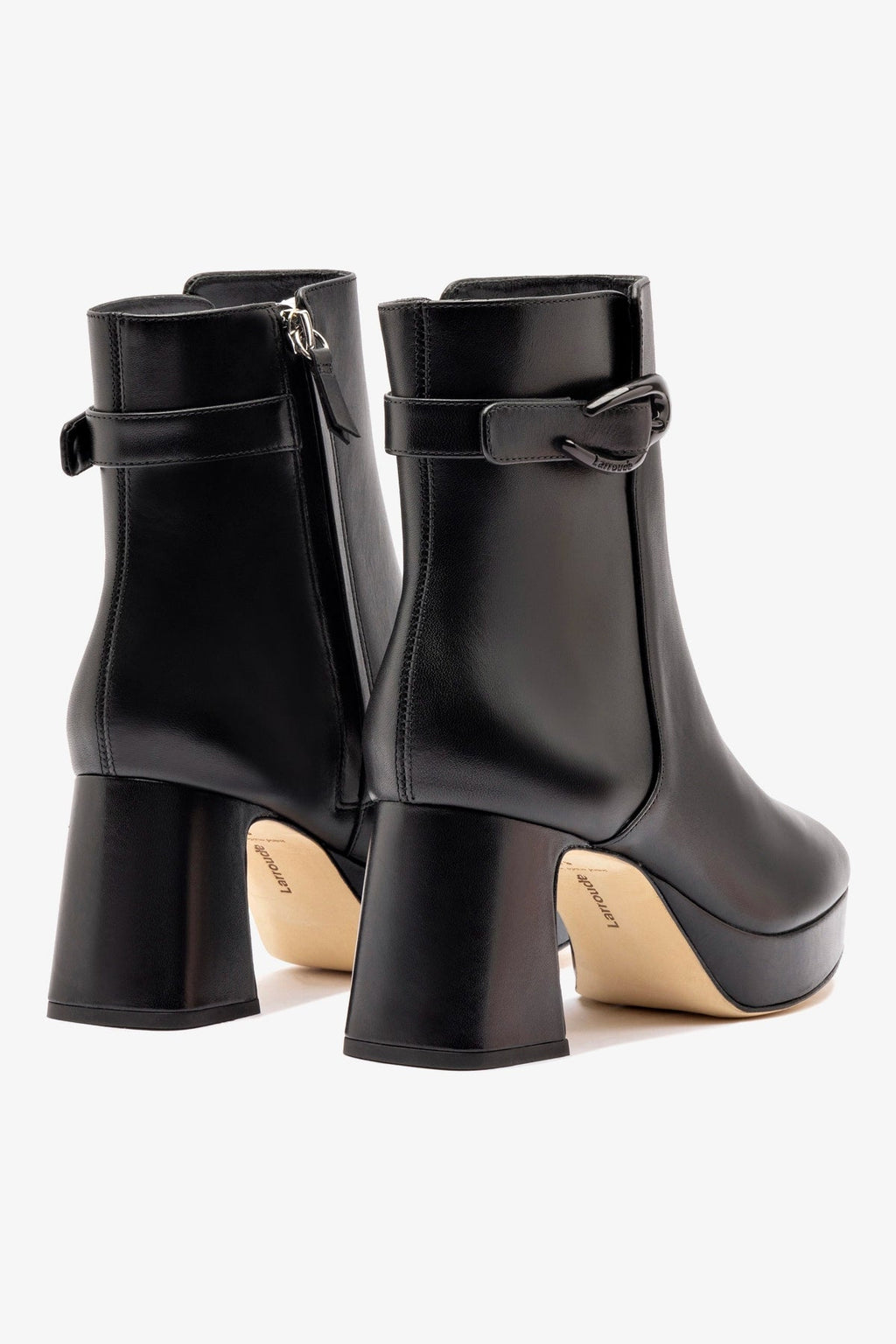 Larroude Dolly Verona Low Boot In Black Leather