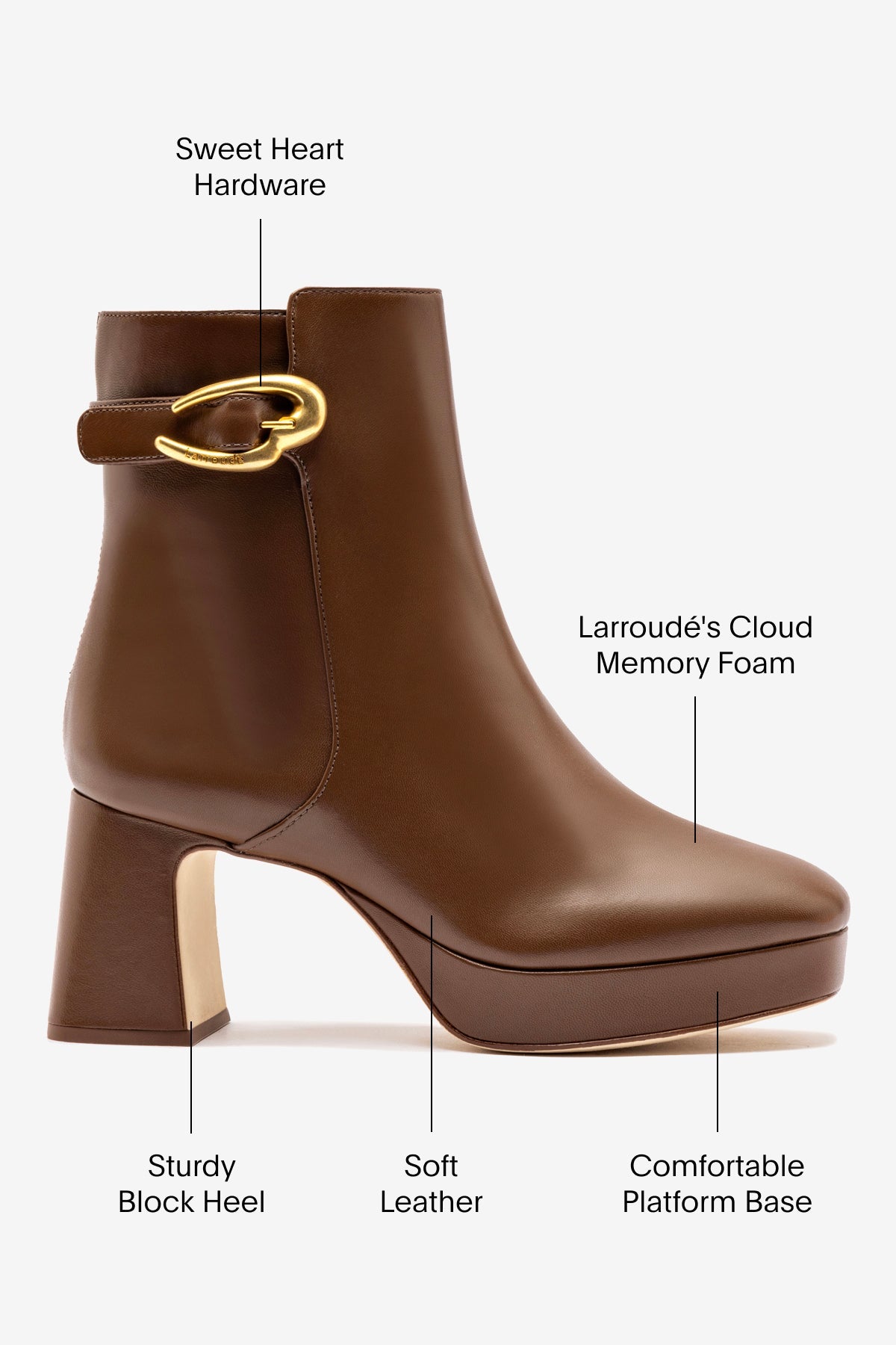 Larroude Dolly Verona Low Boot In Burnt Umber Leather