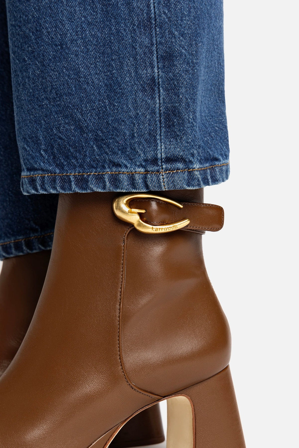 Larroude Dolly Verona Low Boot In Burnt Umber Leather
