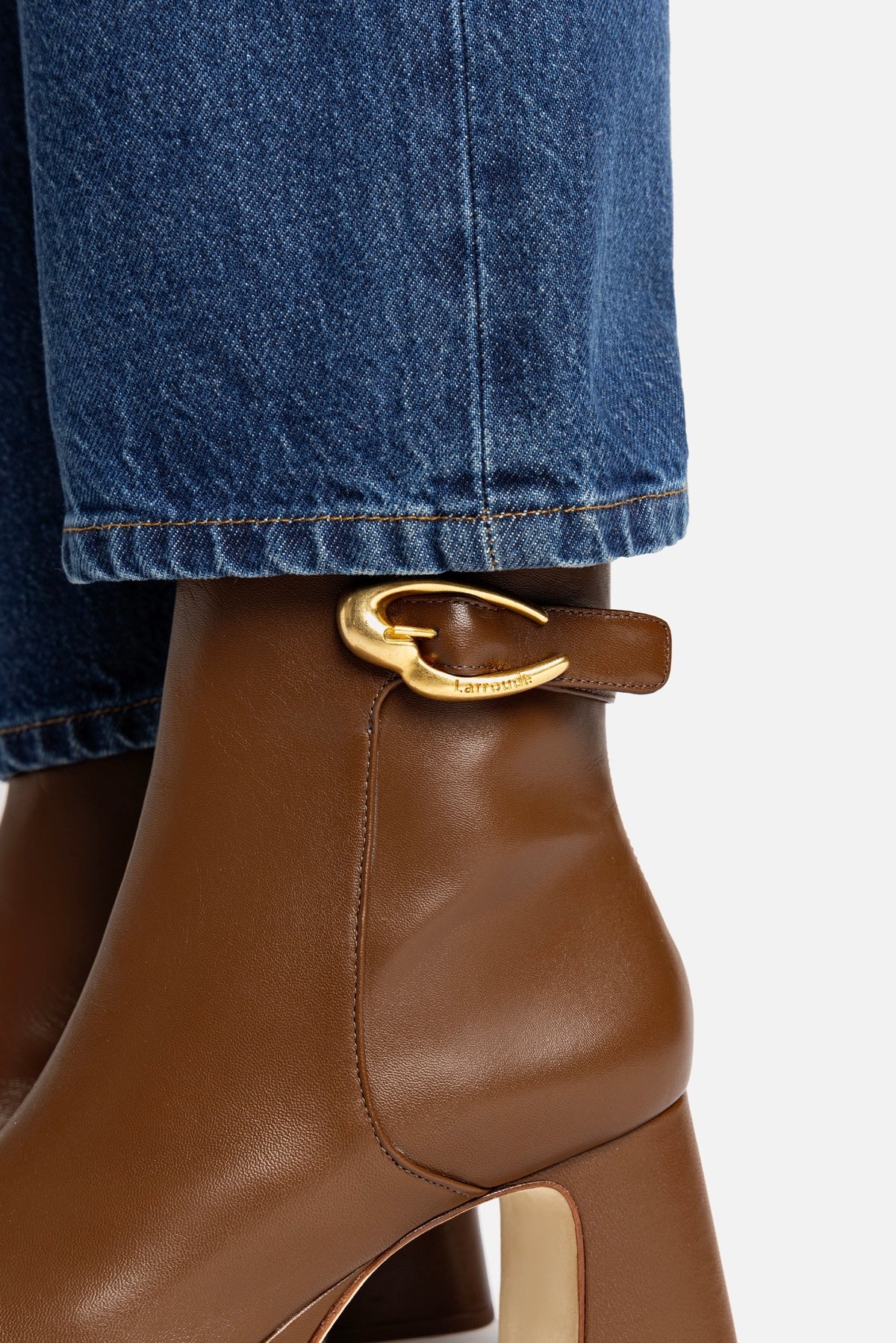 Larroude Dolly Verona Low Boot In Burnt Umber Leather