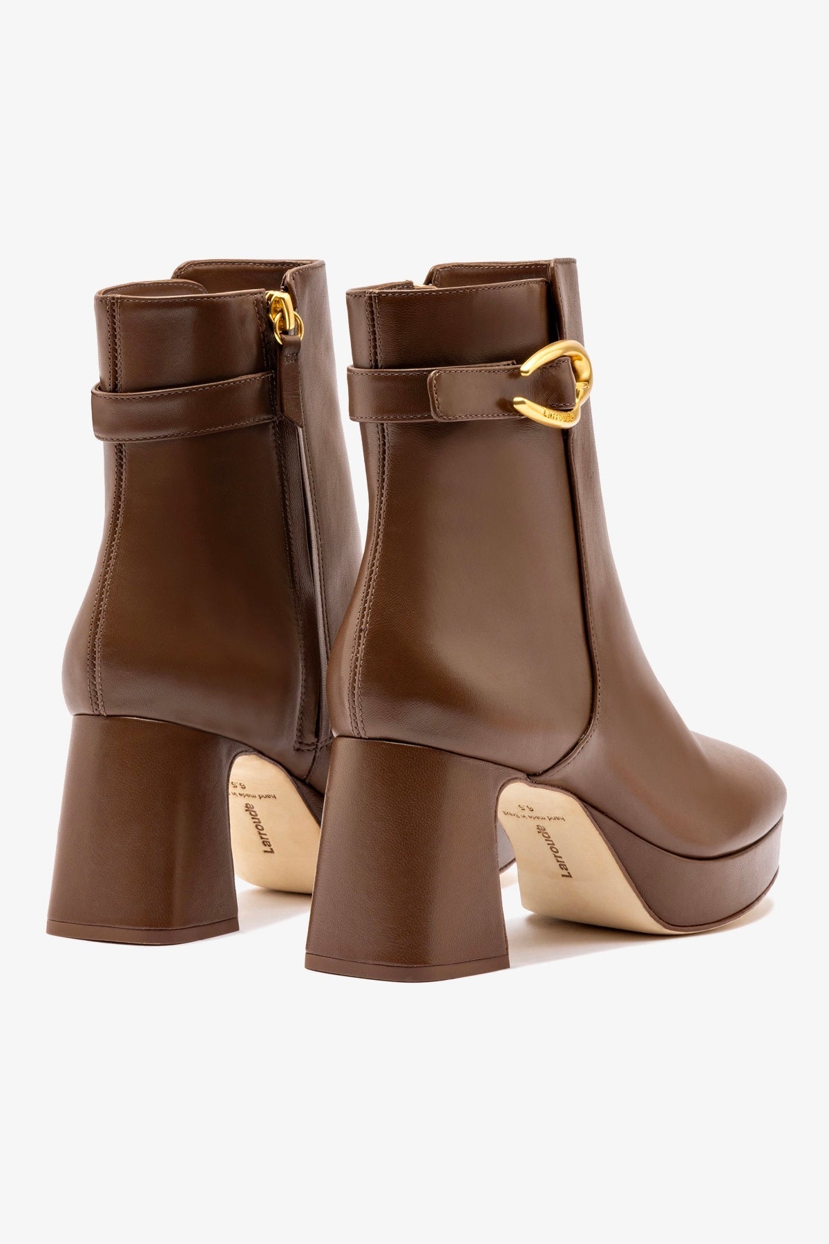 Larroude Dolly Verona Low Boot In Burnt Umber Leather