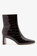 Larroude Alexis Bootie In Dark Croco Embossed Leather