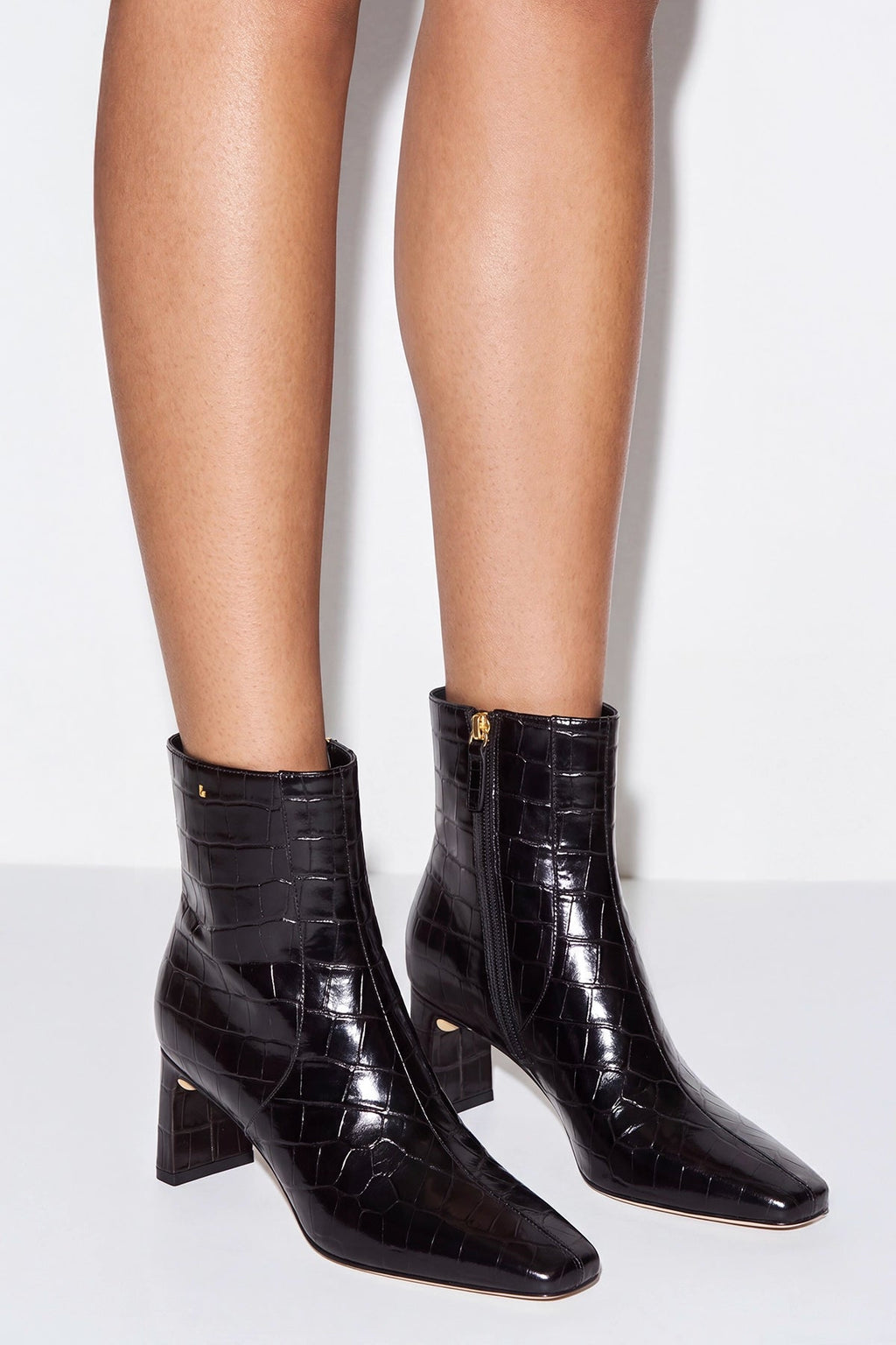 Larroude Alexis Bootie In Dark Croco Embossed Leather